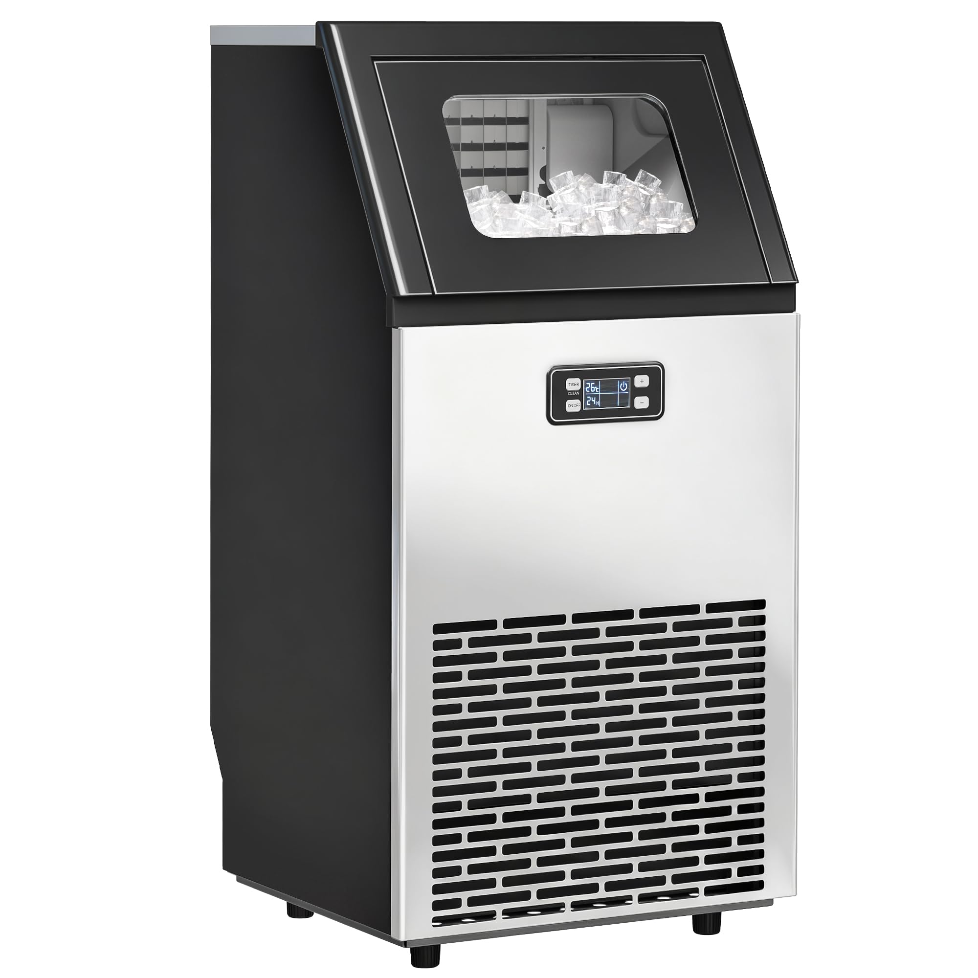 HOMCOM Kommerzielle Eiswürfelmaschine 45kg/24H mit LCD-Anzeige, 11 kg Speicher, Timer und Selbstreinigung, Freistehende Edelstahl Eismaschine Eiswürfelbereiter für Bar Café