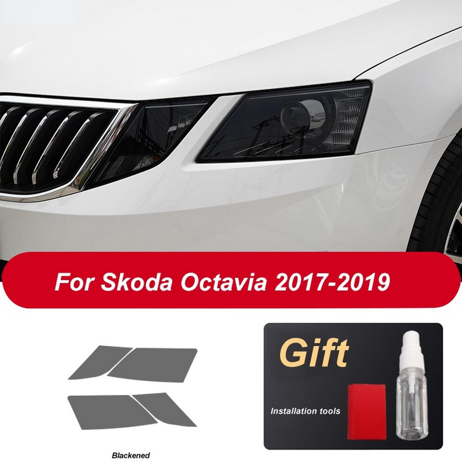 ChrOx Folia ochronna na reflektory samochodowe, renowacja reflektora, przezroczysta czarna naklejka TPU, do Skoda Octavia 2017-2019
