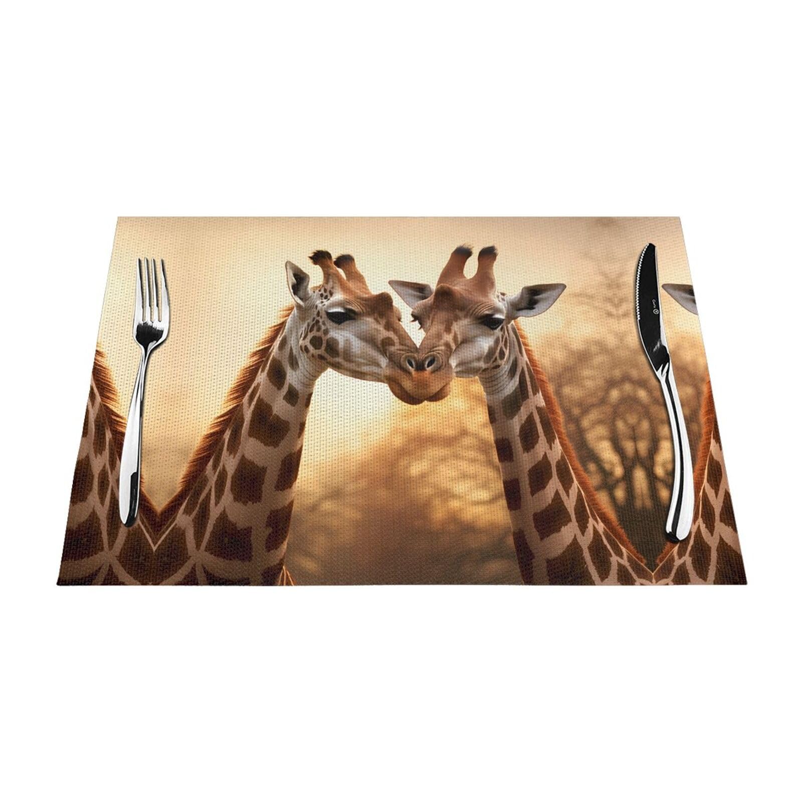 Set de table tissé 30x45 cm motif deux girafes pour décoration quotidienne