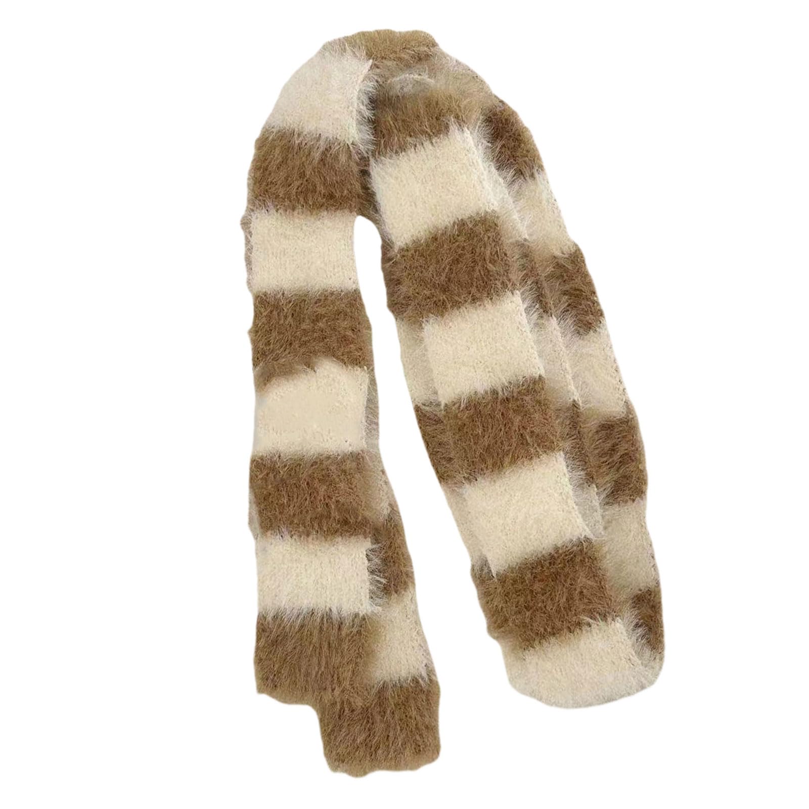 BFLKY Plush Scarf Knitted Skinny Scarf Popular Crochet Neckwear Fashion Striped Long Scarf
