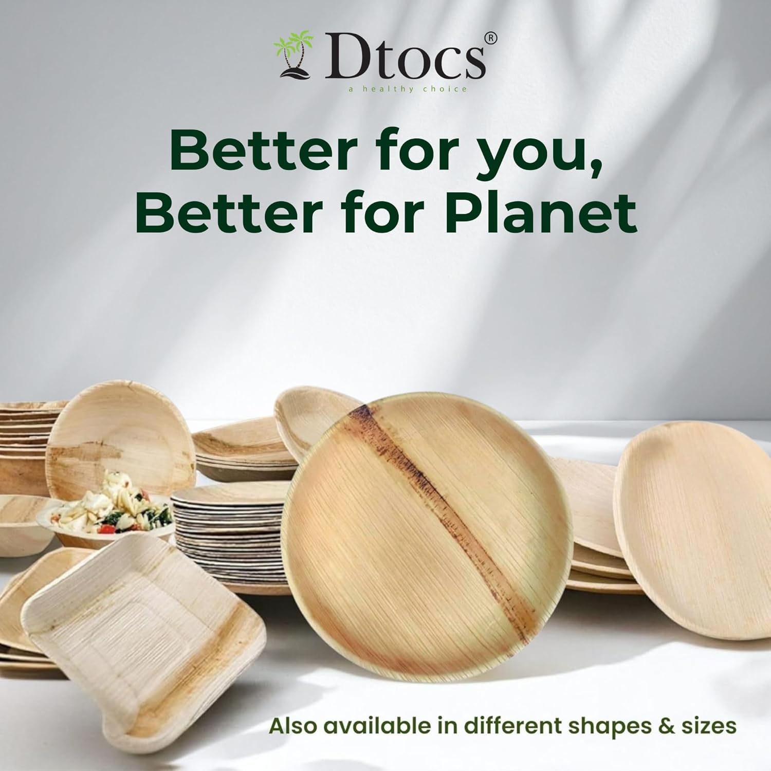 Dtocs Palm Leaf Plates 6 Inch Round (50) | Bamboo Plates Disposable Look Compostable Dinnerware For Cocktail, Appetizers, Dessert, Mini Charcuterie Boards | Sturdy Alternate to Paper, Styrofoam