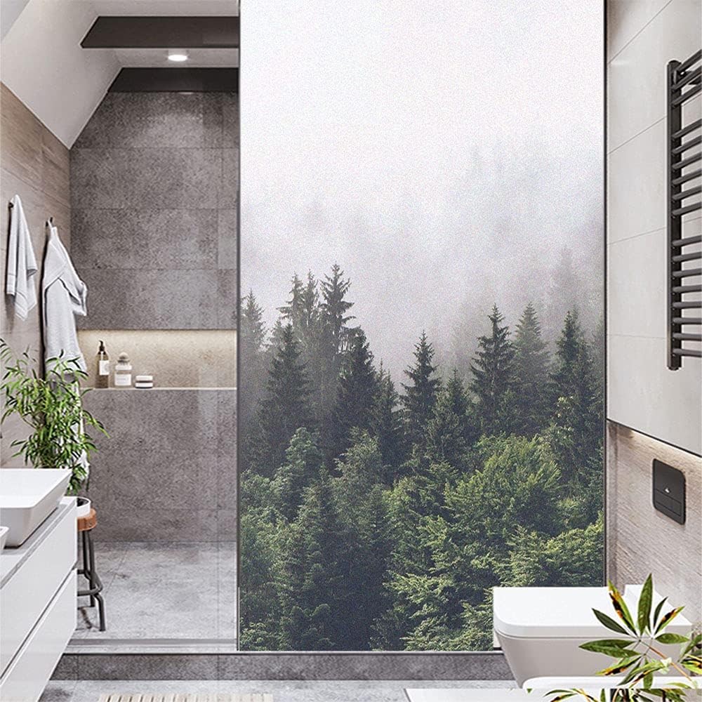 Privacy Window Film Forest Landscape Decorative Sun Blocking Static Cling Window Coverings Opaque Glass Sticker for Home Bathroom Heat Control W19.7 x H78.74(50x200cm)