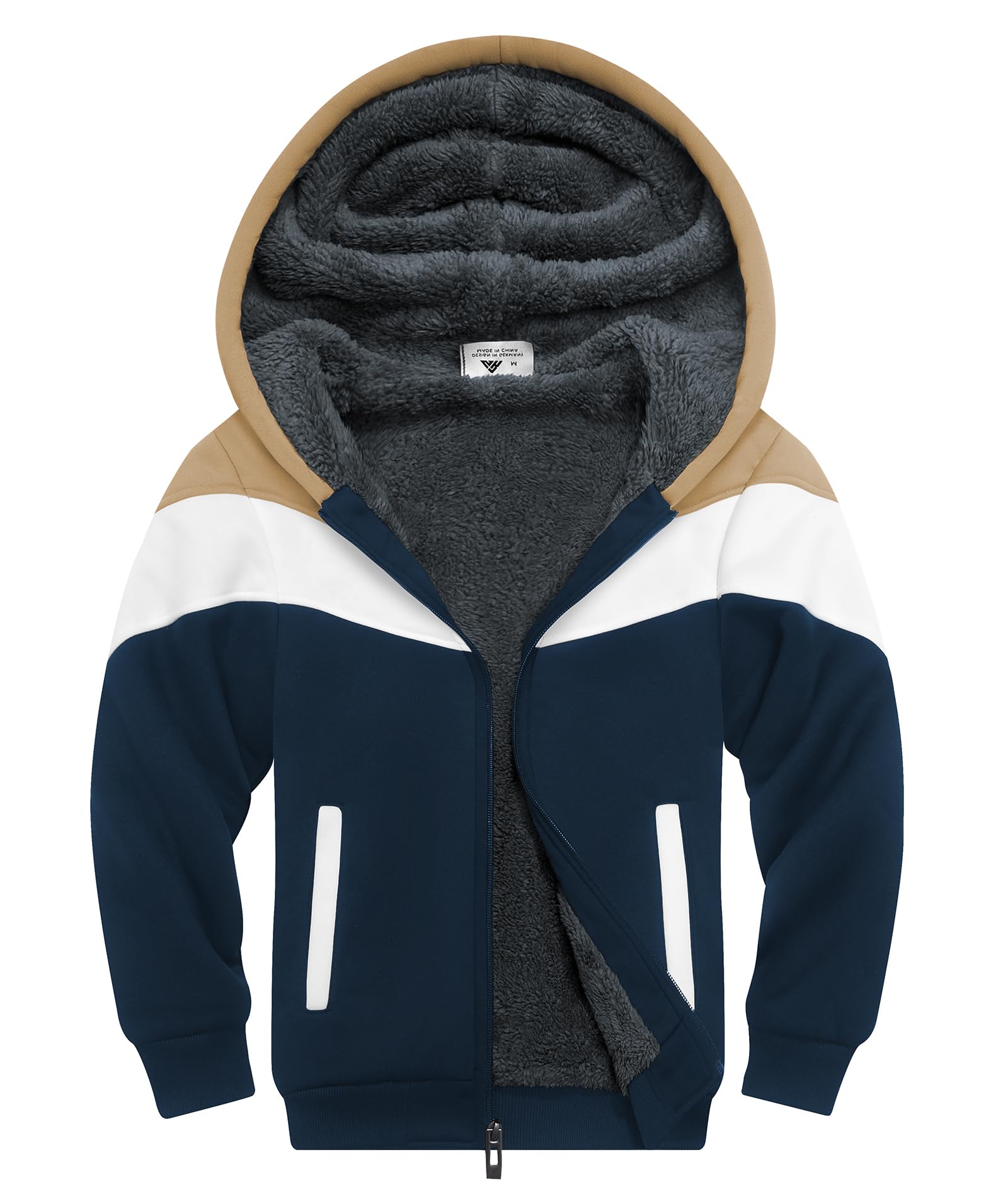 SWISSWELL Boys Fleece Jacket Long Sleeve Sherpa Lined Zip Up Hoodies Soft Warm Sweatshirt Outerwear for Kids 6-15 Years