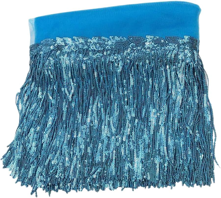 ECYC Ltd 5 Yards 7.87" Wide Bling Sequins Lace Tassel Fringe Trim, Sewing Fringe Trim Tassel Sequin Trimming Sparkly Sequin Fringe Trim for DIY Sewing, Latin Dress, Stage Costume, Crafts Decoration