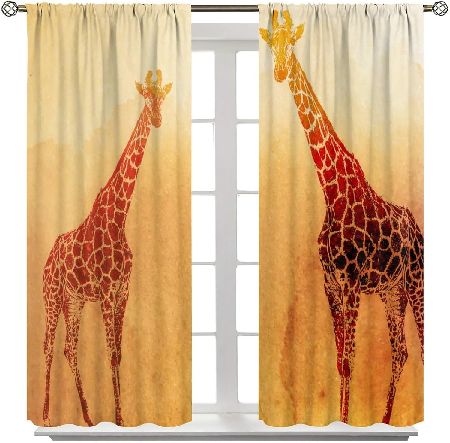 African Animal Blackout Curtains for Bedroom,Wild Vintage Primitive African Savanna Giraffe Wildlife Window Drapes Print for Kids Boys Girls Living Room 42x45in