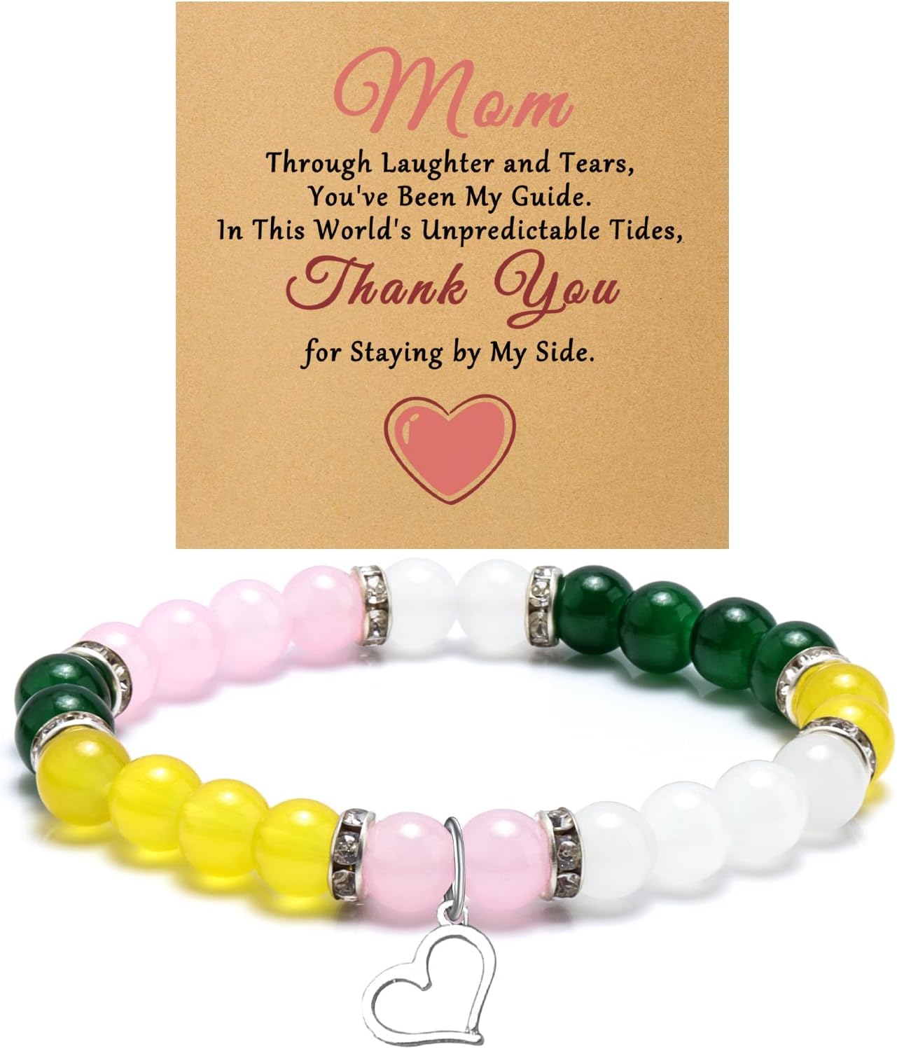 Mother's Day Gifts from Daughter Son Beaded Bracelet Unique Birthday Gift Idea Gifts for Grandma Aunt Personalized Christmas Valentine's Day Retirement Gift for Mom Jewelry Bracelet with Card