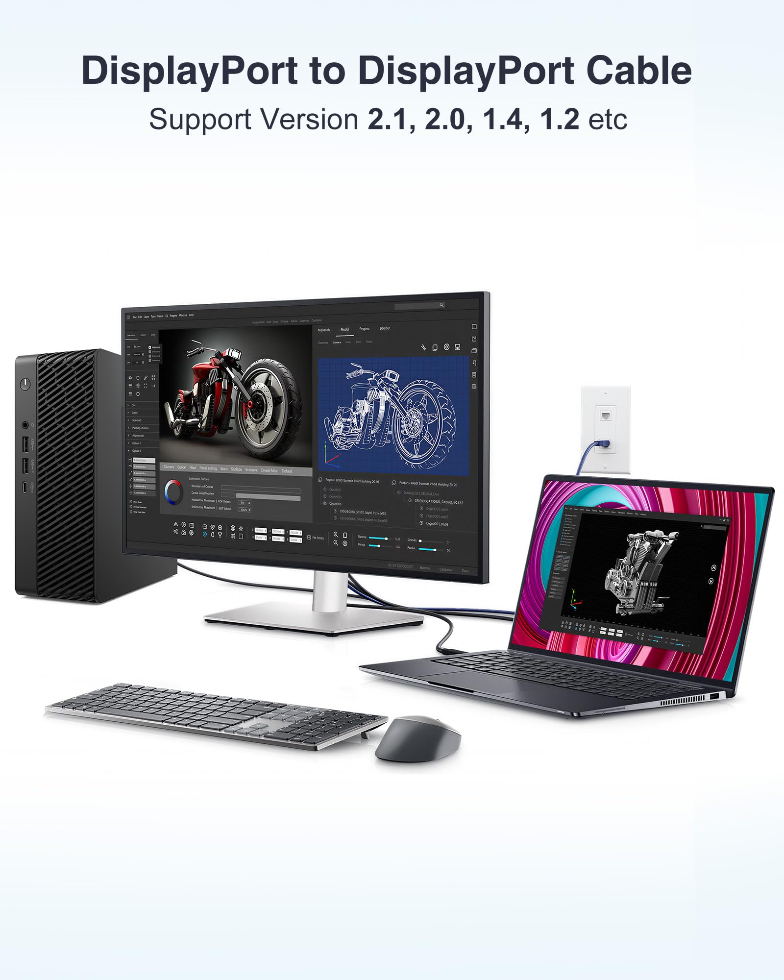 Ubluker 10K 8K 4K Câble DisplayPort 2.1 54Gbps 2M, Certifié Câble DP vers DP 4K 240Hz 165Hz 144Hz 120Hz 10K 8K 60Hz Nylon Tressé UHBR HDCP2.3 FreeSync G-Sync RTX5090 Moniteur Projecteur PC