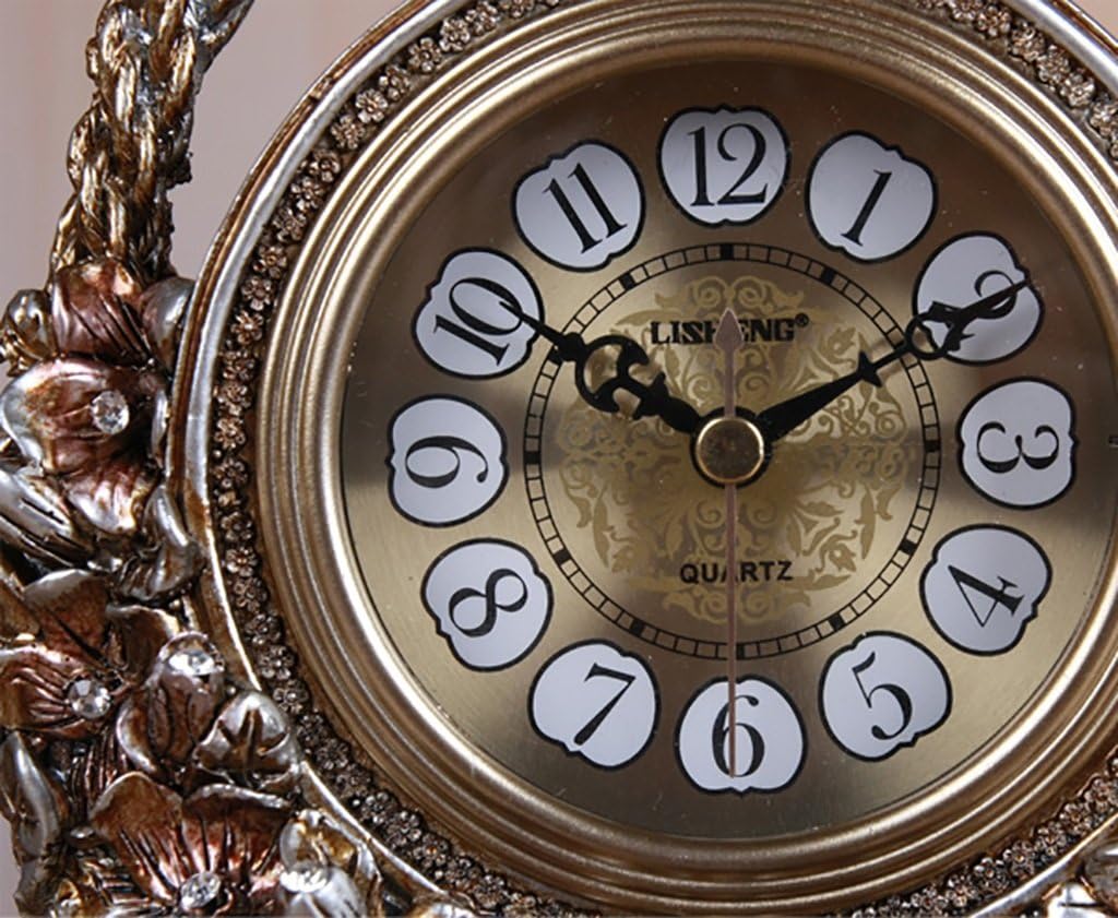 Table Clock and Shelf Clock Mantel/Mantle Rhythm Quartz Clock Resin Living Room Desk Shelf Clocks Flower Basket Decoration