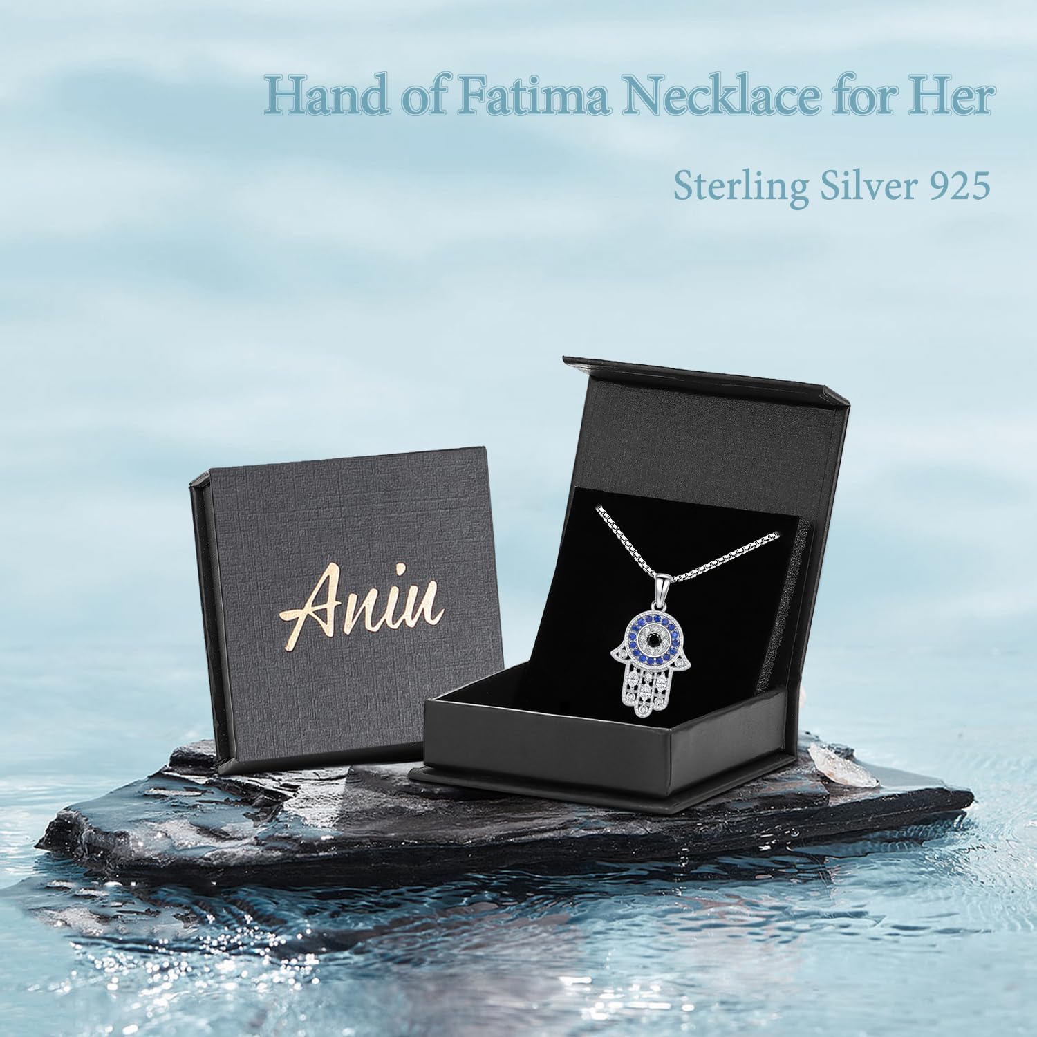 Aniu 925 Sterling Silver Hamsa Hand of Fatima Evil Eye Jewelry for Women With Cubic Zirconia - Comes With Black Gift Jewelry Box - Image 7