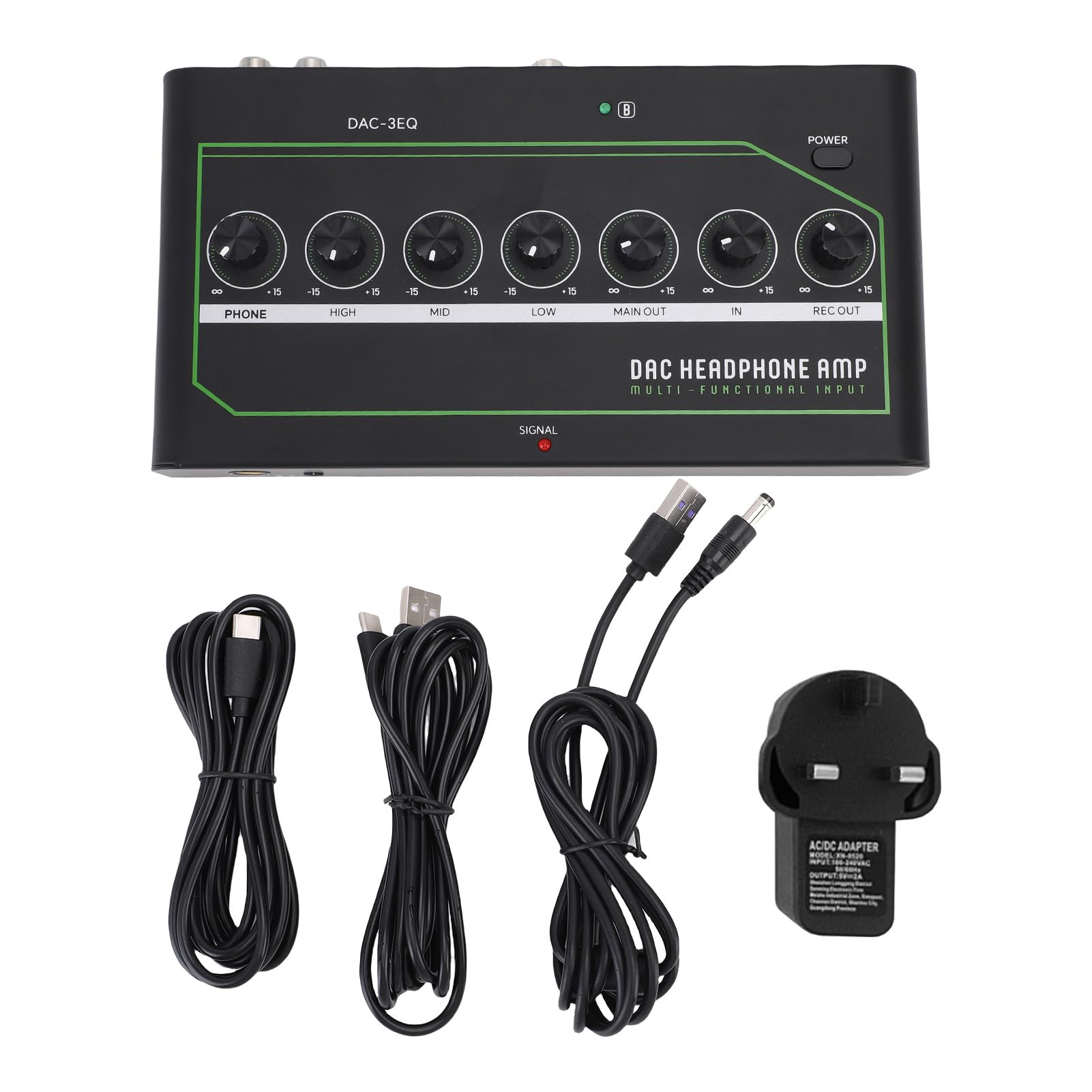 Amplificateur de casque de jeu DAC, convertisseur de son professionnel pour joueurs, USB de type C, basses réglables, aigus moyens pour console de jeu – Noir fer, 20 x 11,5 x 4,7 cm (prise
