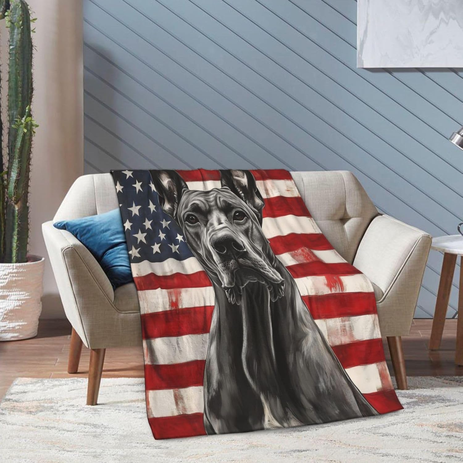 Generic Great Dane Dog Themed Throw Blanket, Blue, Flannel, 50x60in, Adult, Modern, Contemporary, Unisex, 1 Count