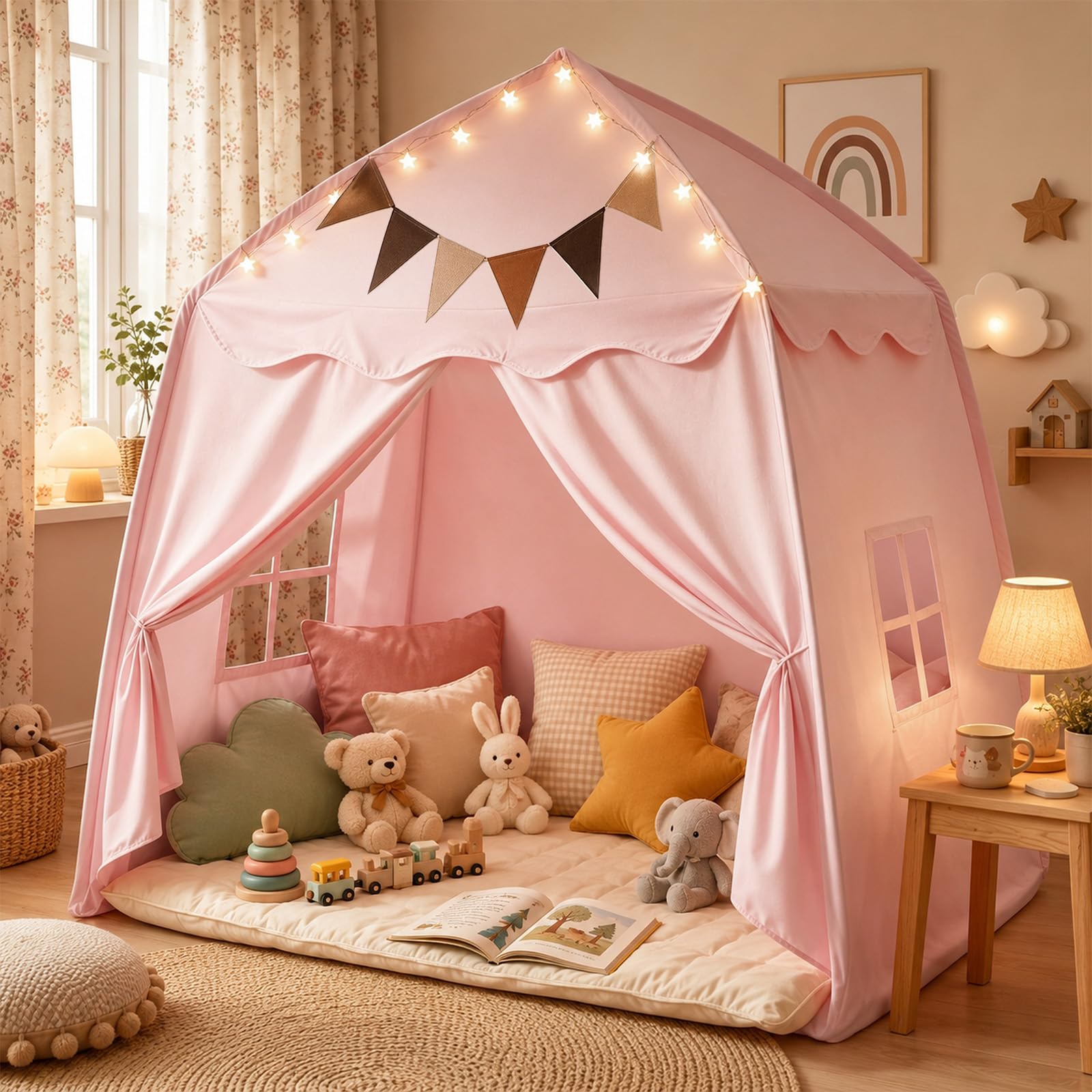 Tragbares und Faltbares Tipi, Kuppelzelt-Spielhaus für drinnen und draußen, 150 x 100 x 150 cm (Rosa, 150 x 100 x 150 cm) Spielzeug