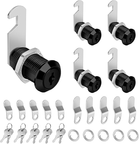 Miniatura 19 de Cam Locks - Cerraduras negras para gabinete con llave similar, cilindro de 1-3/8 pulgadas de longitud. Juego de cerraduras de almacenamiento