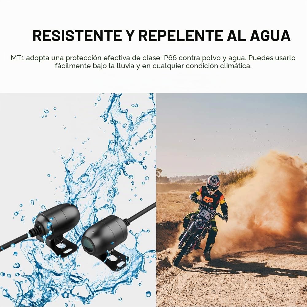 VIOFO MT1 - Cámara para salpicadero de motocicleta delantera y trasera 1080P de doble canal, resistente al agua, ángulo de 170 grados, encendido/apagado automático, tarjeta SD de 32 GB incluida