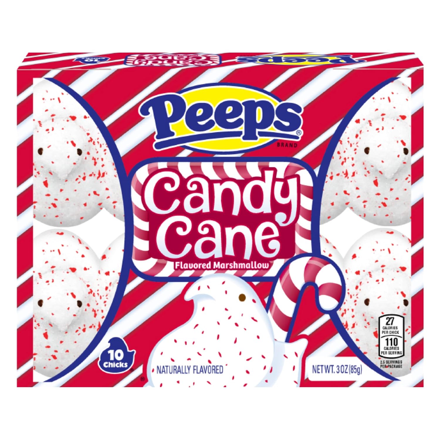 Peeps Candy Cane Flavored Marshmallow Christmas Candy Chicks, 10 Count, Pack of 3
