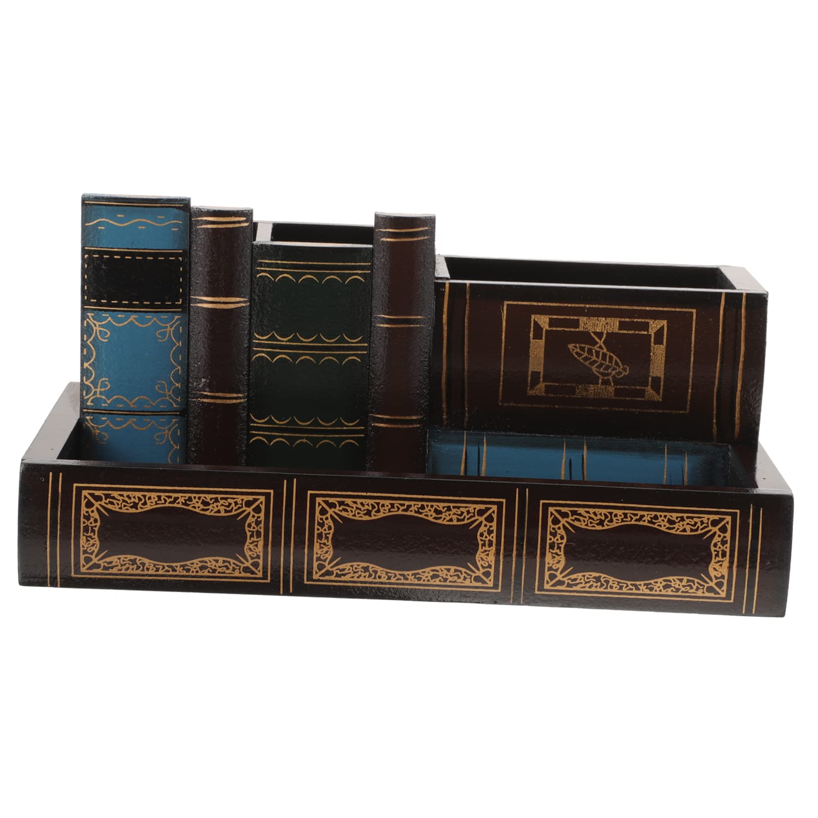 Portapenne Vintage a Forma di Libro Cassetto, Contenitore Portaoggetti da Scrivania in Design Classico, Organizer Creativo per Cancelleria e Telecomando, per Studenti e Ufficio