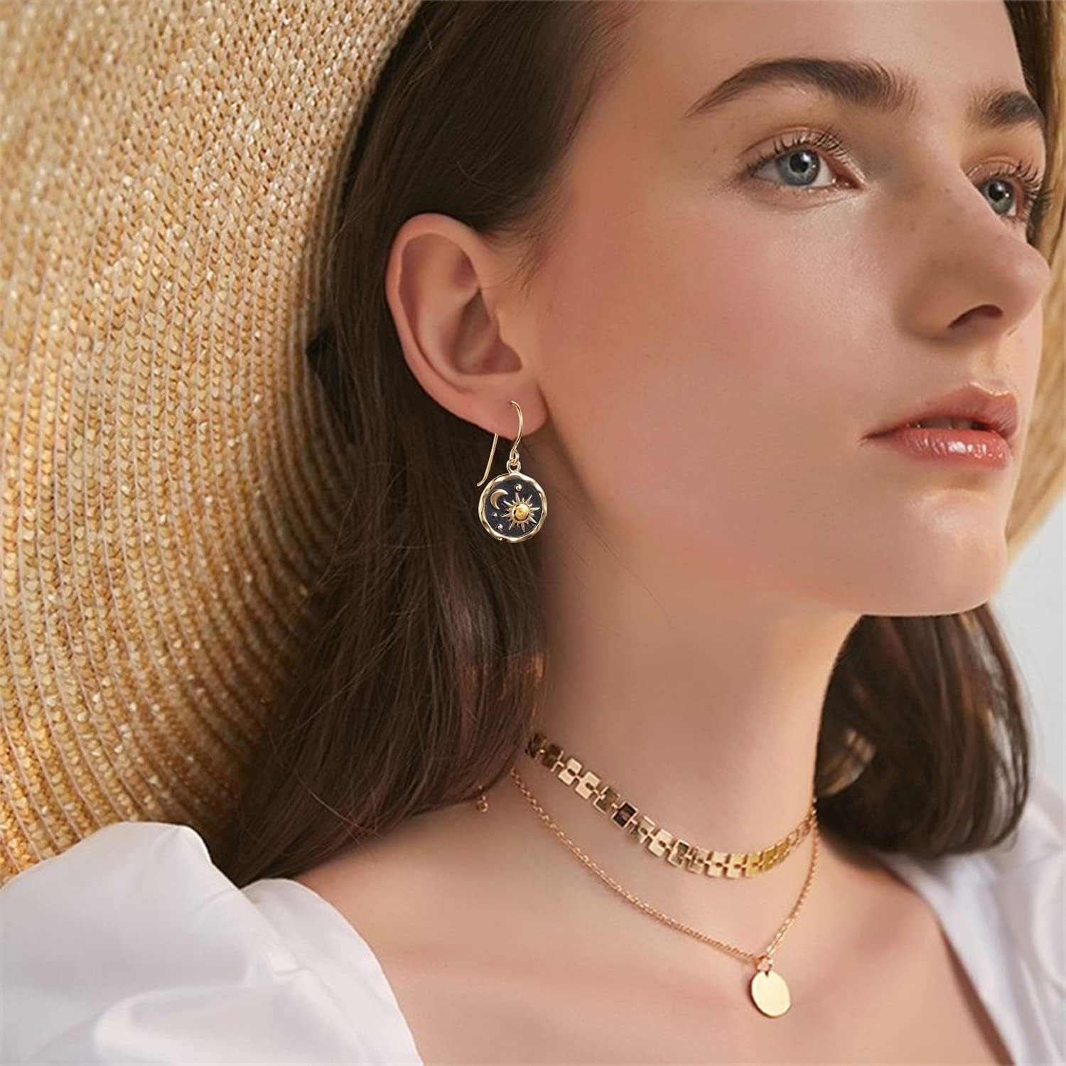 KaFu Retro Boho Sun and Moon Drop Dangle Earrings Unique lightweight Handmade Antiqued goldsilver Round coin Earrings for Women Girls Jewelry - Image 2