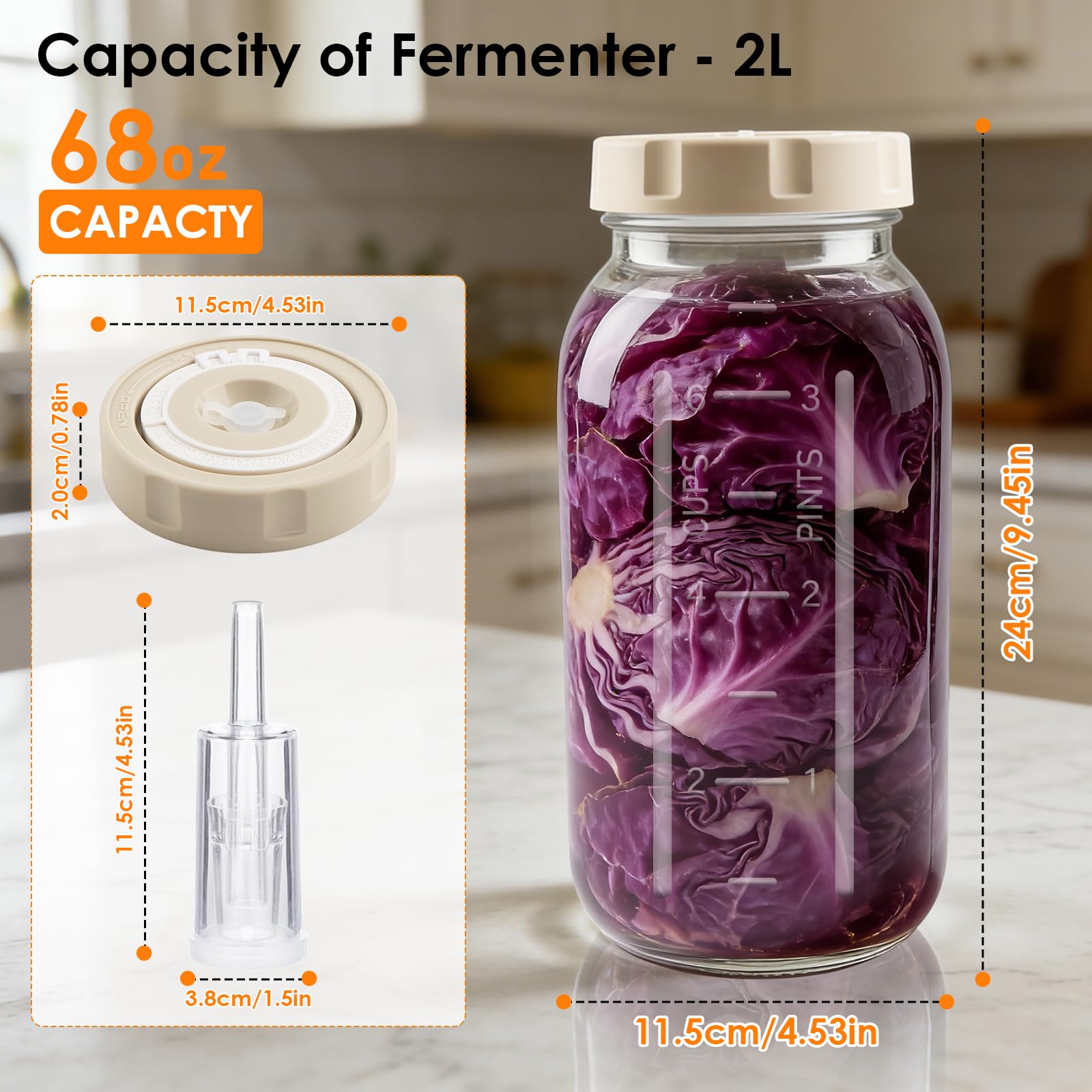 2 tarros de fermentación de 2 litros con indicador de fecha y cierre hermético - Perfecto para chucrut, kimchi, kombucha (paquete de 2)