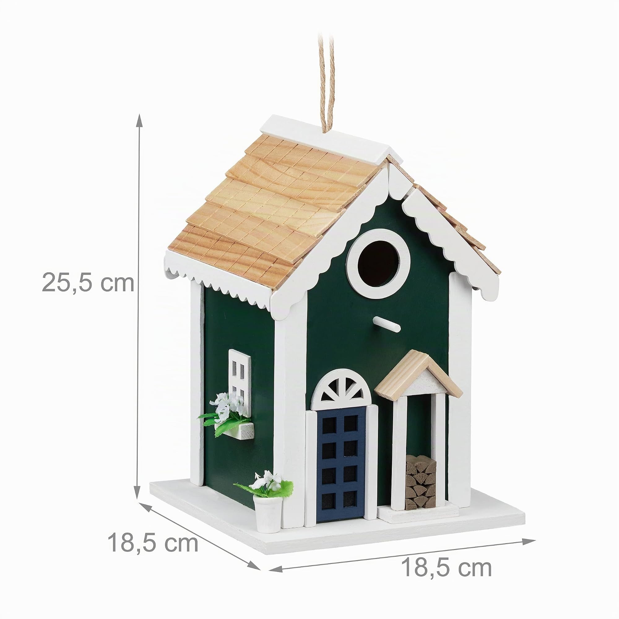 Relaxdays Casa per Uccelli, con Passante, da Appendere, Stile Country House, 25,5x18,5x18,5 cm, per Esterni, Multicolore