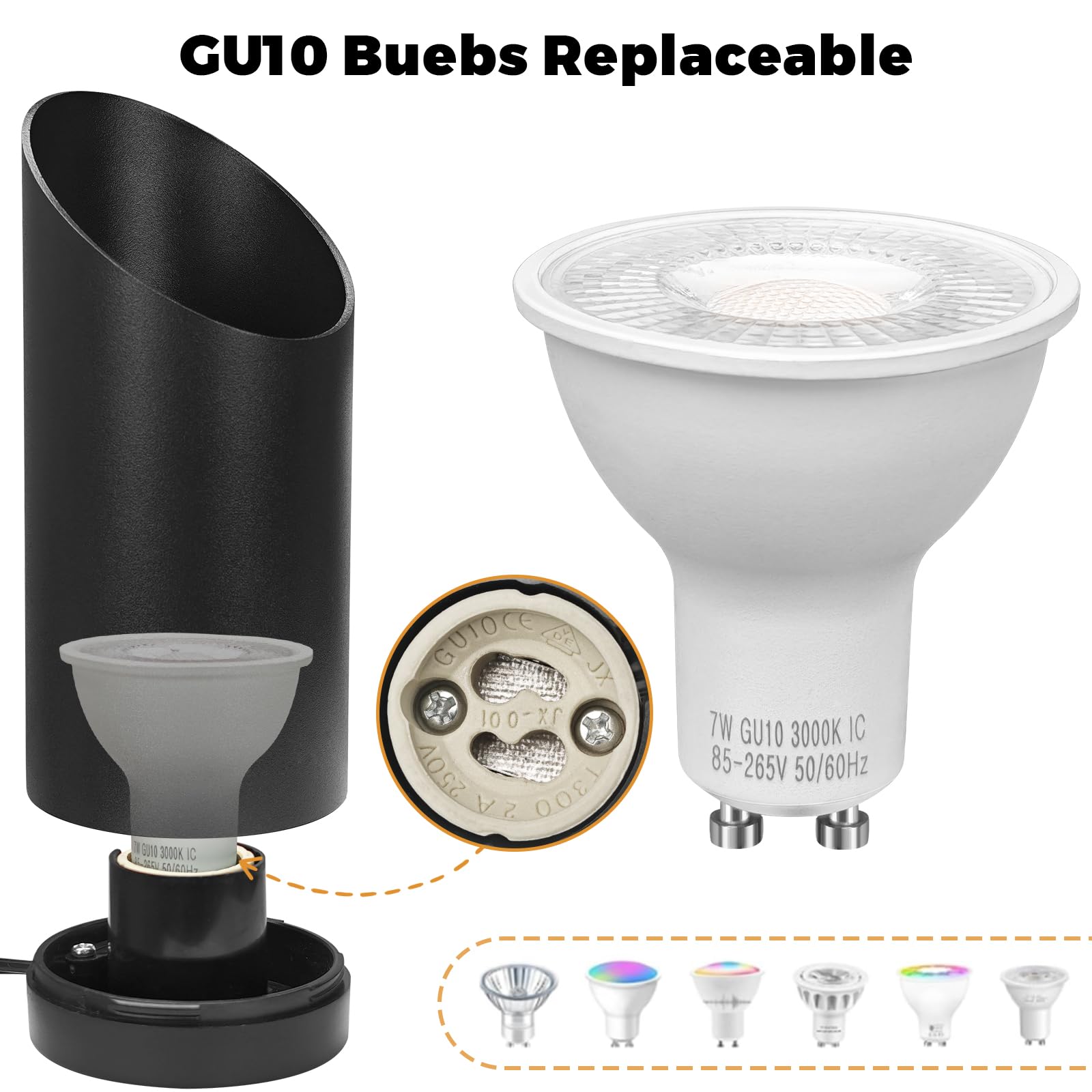 Idealife Lampa podłogowa LED do wnętrz, lampa podłogowa 7 W, 3000 K ciepła biel kryty reflektor LED z żarówką 520LM GU10 LED, reflektor z przełącznikiem nożnym do oświetlenia roślin i sypialni