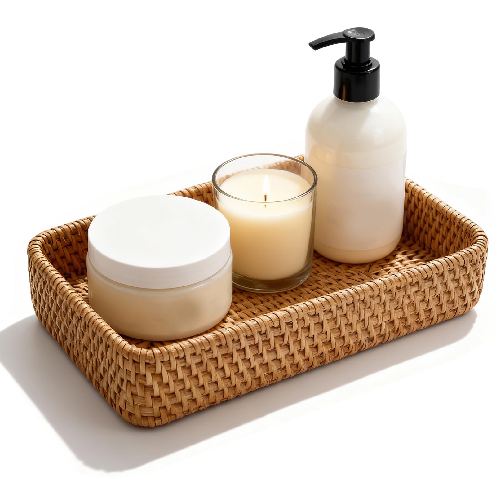 Yilnlg Rattan Bathroom Vanity Tray, Woven Wicker Basket Decorative Storage — image 1