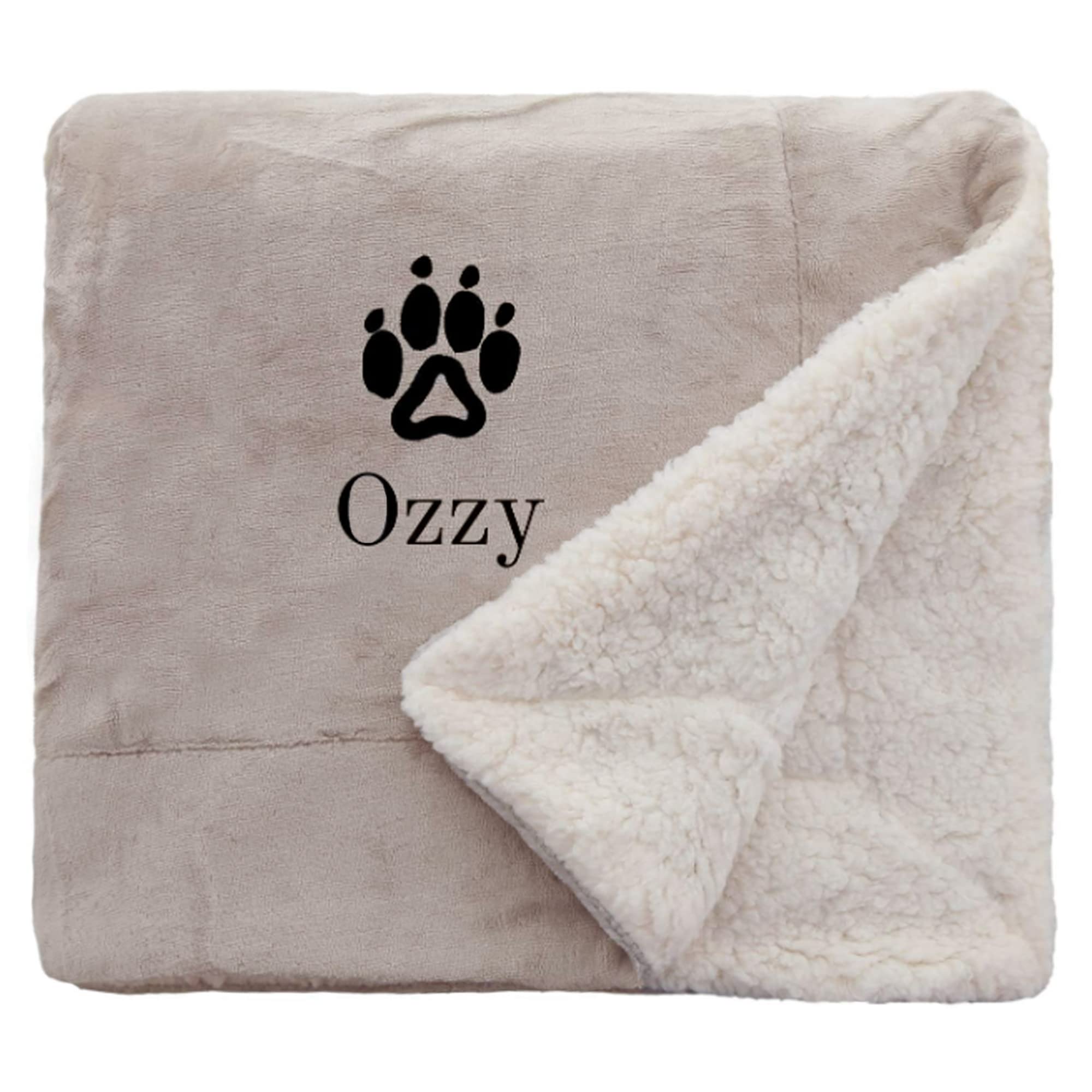 aztex Personalised Dog Bed Sherpa Blanket/Throw, 70cm x 110cm, Small Sherpa, Taupe