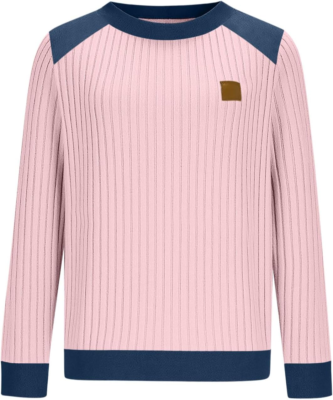 Women's Denim Pachwork Pullover Sweatshirts Fashion Contrast Long Sleeves Crewneck Loose Comfy T-Shirt Blouse Tops