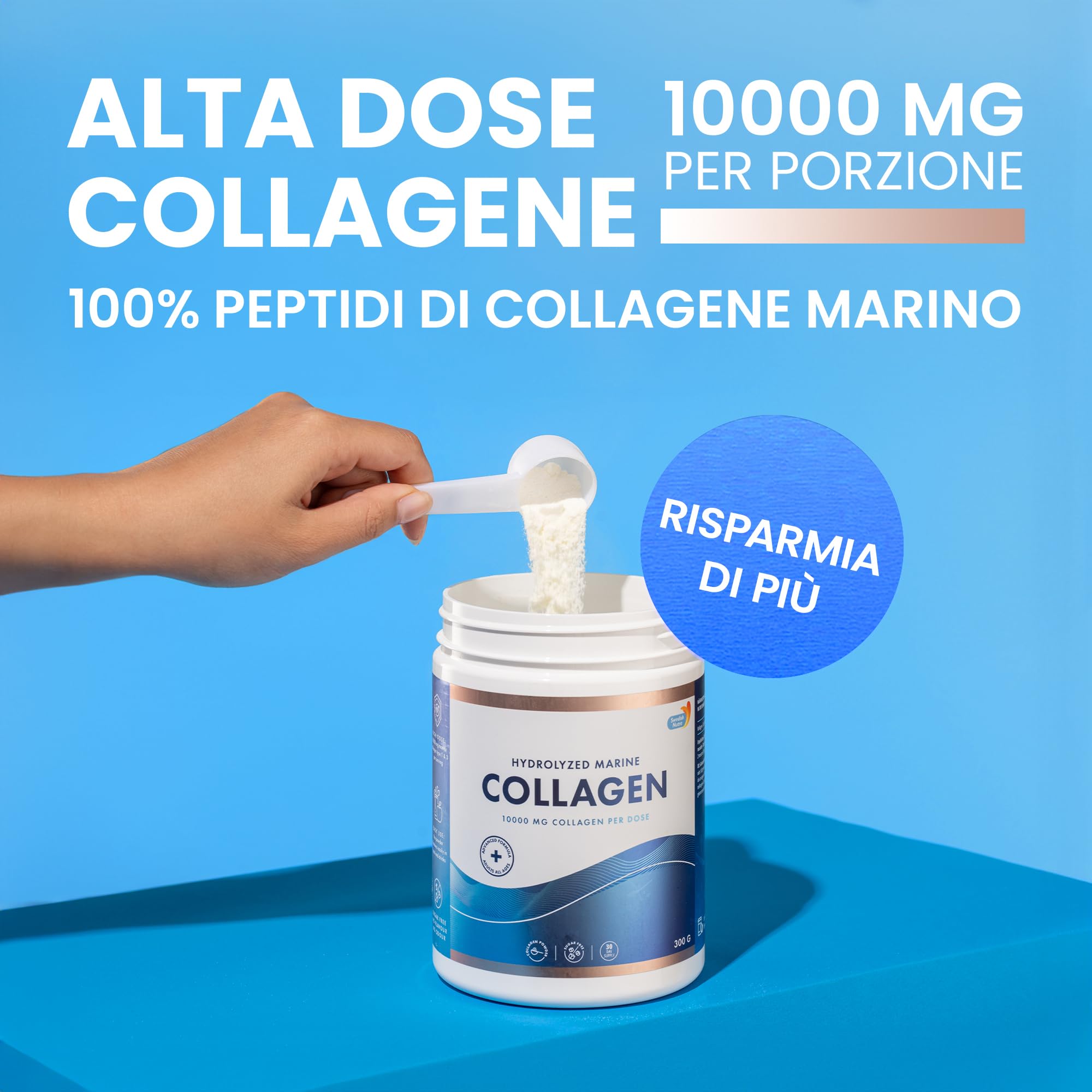 Polvere di Collagene Marino 100%, 10.000 mg, 300g x2, Tipo I e III