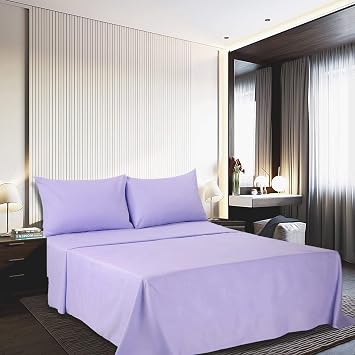 800 Thread Count-4Pcs Bed Sheet Set 100% Cotton Bed Sheets, Lavender Cal-King Sheets Set, Long-Staple Combed Cotton, Sateen Weave for Soft and Cozy Feel, Fits Mattress Upto 12 Deep Pocket