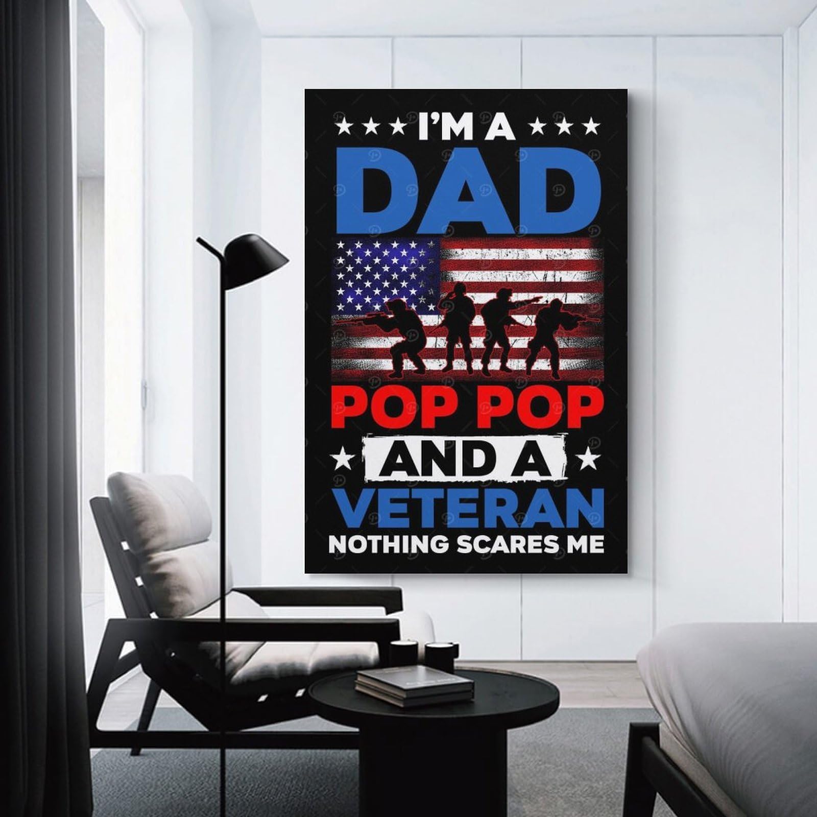 Junmoney Dad Veteran Room Decor Wall Art, 24x36inch(60x90cm), for Living Room, Lounge Or Sitting Room, A Home Accent with Warm Character