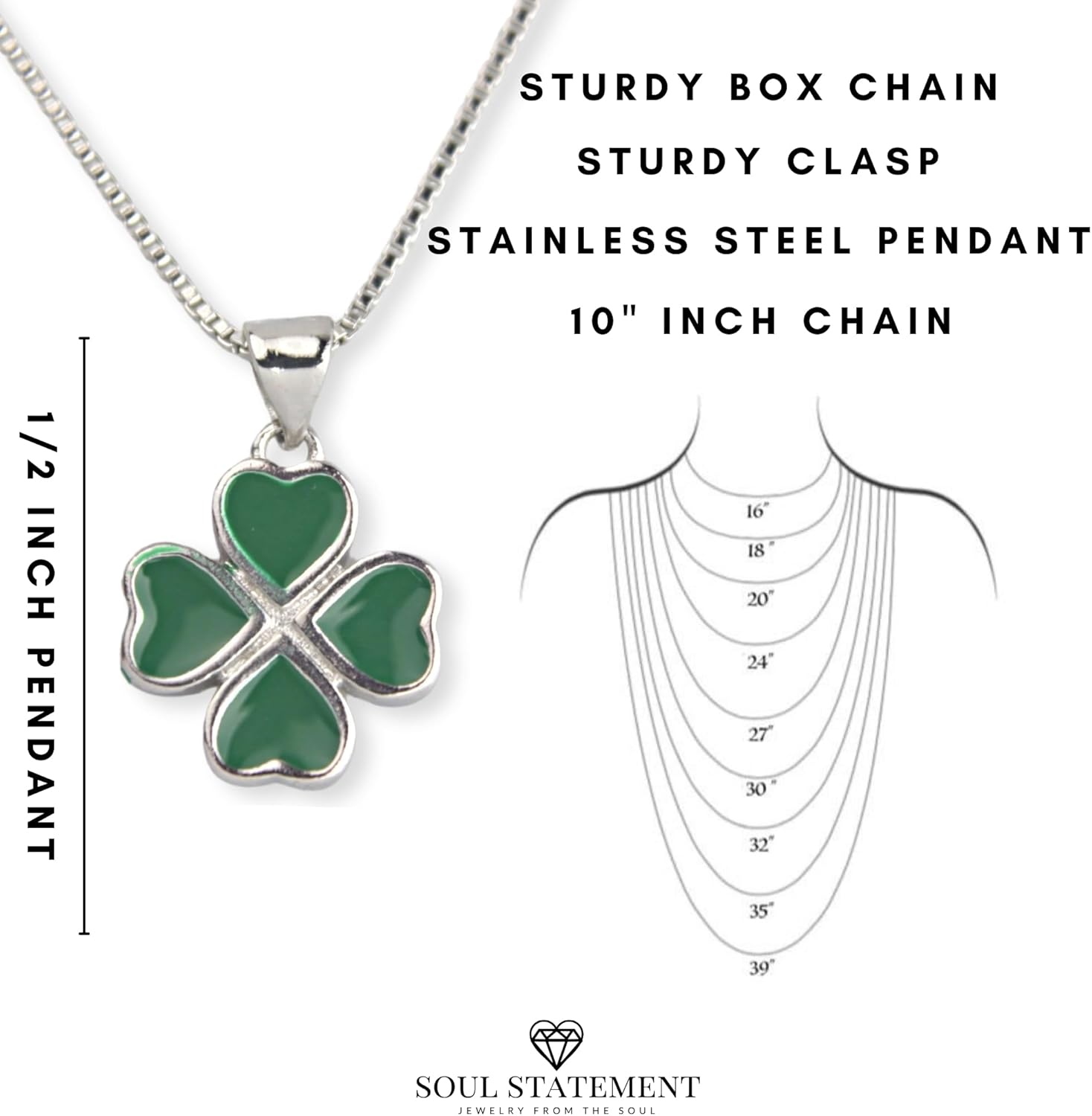 Women's Saint Patrick's Accessories, Green 4-Leaf Clover Charm Necklace, St Patty's Jewelry for Women - Image 3