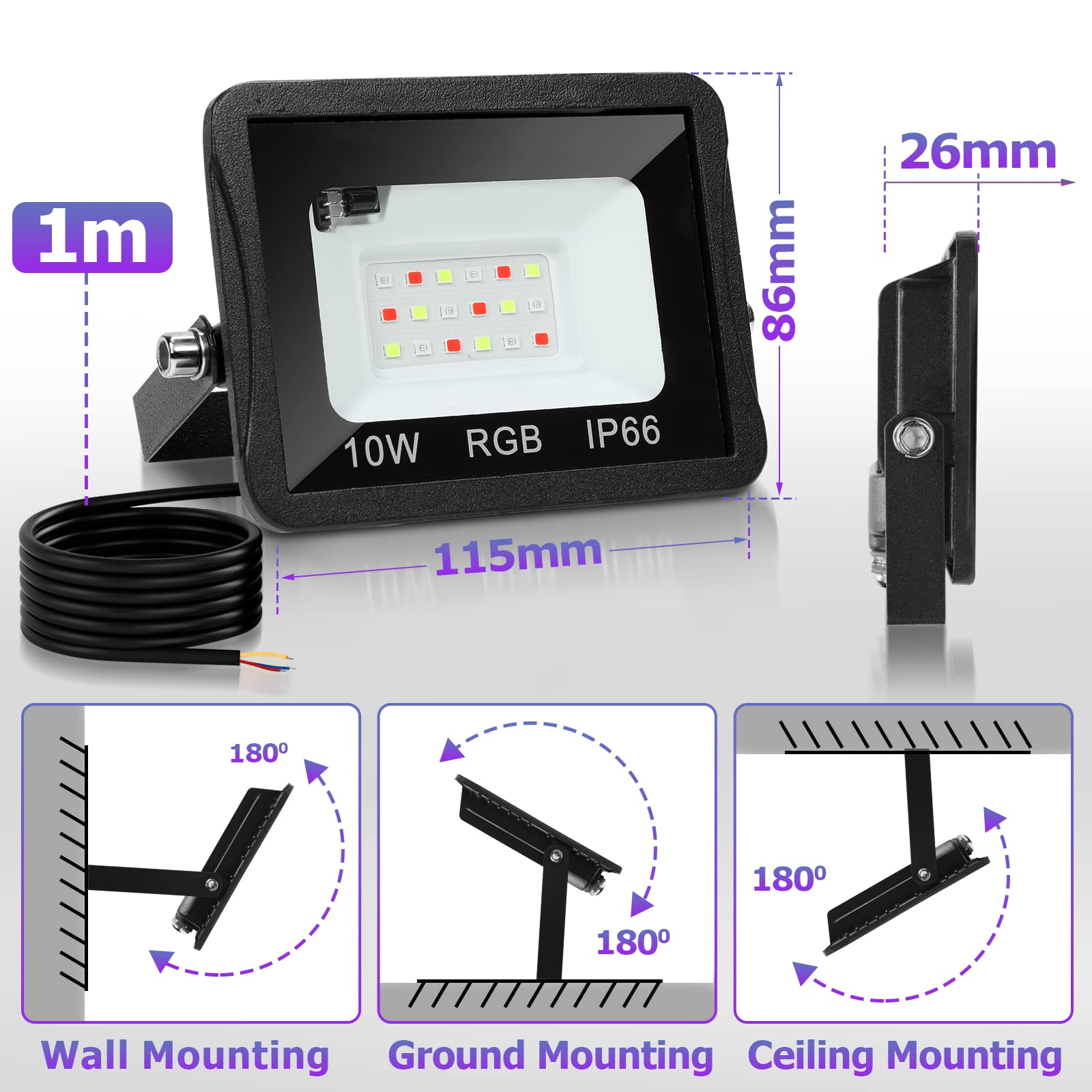 4 set 10W Faretto RGB da esterno, Faretti LED colorato con Telecomando, 16 Colori 4 Modalità Dimmerabile, Modalità di memoria, IP66 Impermeabile per Giardino Festival (Senza Spina)