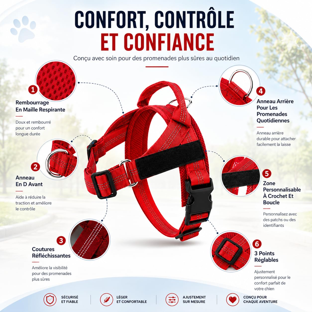 veltriofrance Harnais Chien Anti Traction Harnais Reglable Confort Poitrine Respirant Controle Marche Reflechissant pour Chiens (Vert,XL)
