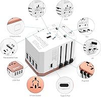 Vista 2 de International Plug Adapter, Unidapt Travel Adapter Worldwide - All in one Universal Charger USB Travel Power Adaptor with 5 USB for EU AU UK USA