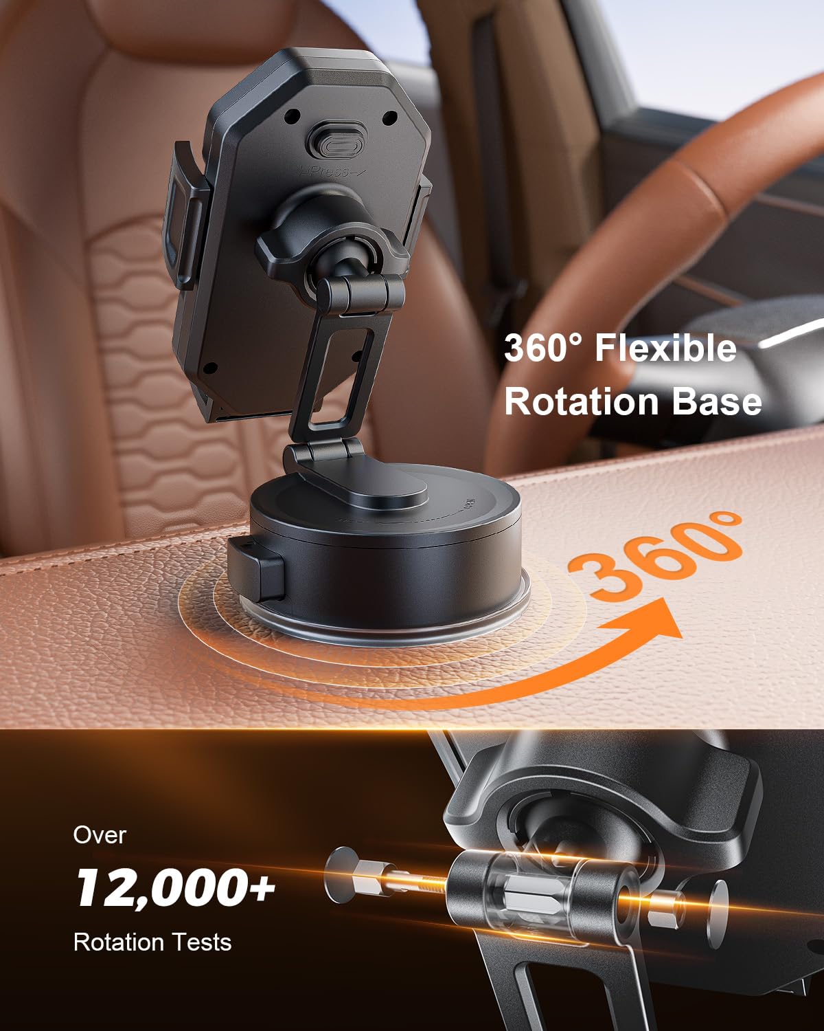 SUPERONE 3-in-1 Car Phone Holder [Strongest Suction Cup & Clip] 360° Adjustable Car Phone Mount for Dash/Vent/Windshield, Phone Holders for Your Car Accessories for iPhone 17/16/15/14 Samsung Android