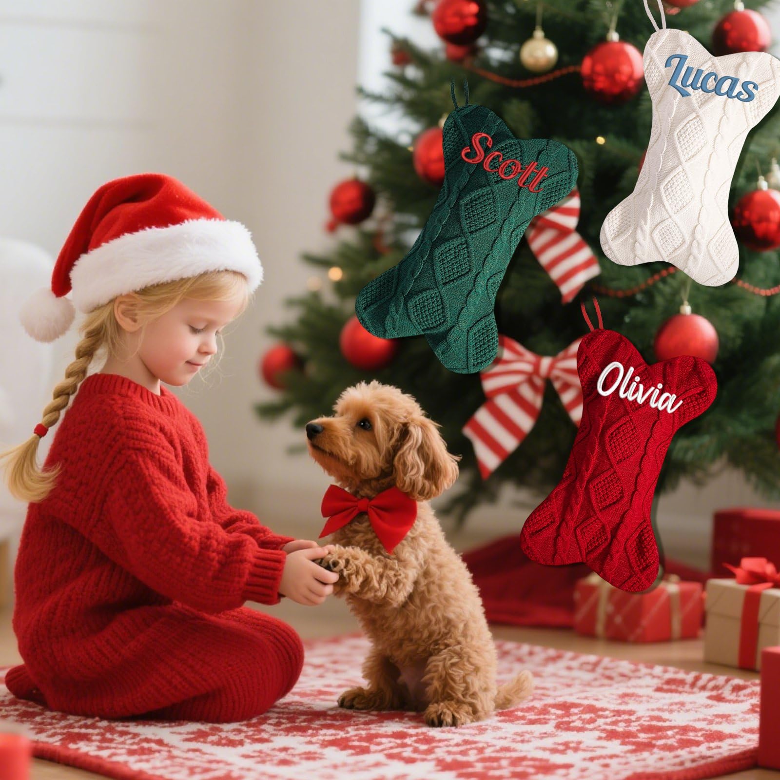 Calza natalizia lavorata a maglia a forma di osso grande da 41,9 cm con nome, nome ricamato personalizzato 41,9 cm, calza di Natale grande per feste di Natale e decorazioni per la famiglia