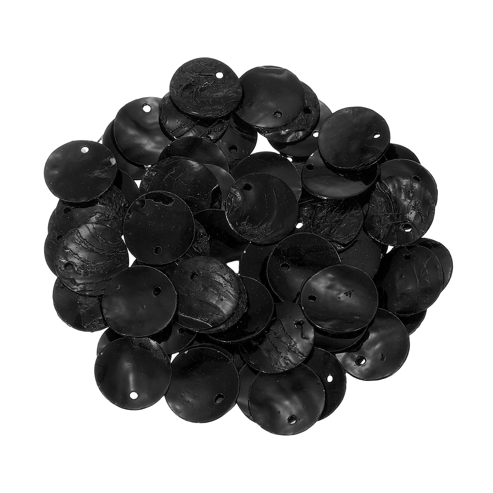 sourcing map 65Pcs Capiz Shells, 1.5cm/0.6" Round Black Shells with a Hole for Seashell Wind Chimes Curtain Shell Garland DIY Jewelry Craft Wedding Home Decoration, Black