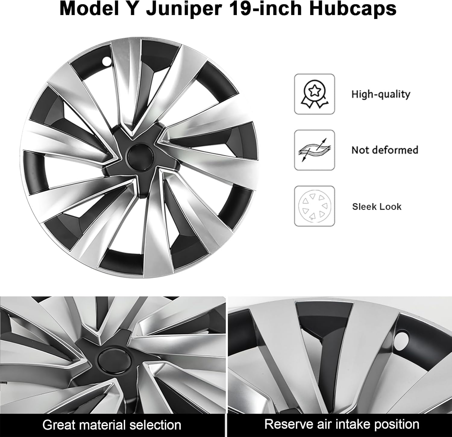 4Pcs Wheel Covers for Tesla Model Y Juniper 19 Inch Juniper Wheel Hubcaps Spiral Style Aero Wheel Protector Juniper Accessories Black&Silver(For a free T-shaped sign, please contact customer service.)
