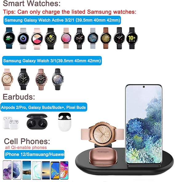 Wireless Charger for Samsung, 3 in 1 Wireless Charging Station Compatible  with Samsung Galaxy Watch 3/1/Active 3/2/1, Galaxy Buds+, Airpods Pro/2,  Charger Pad for Galaxy S21/S20/S9/Note 20 Ultra: Amazon.de: Electronics \u0026  Photo