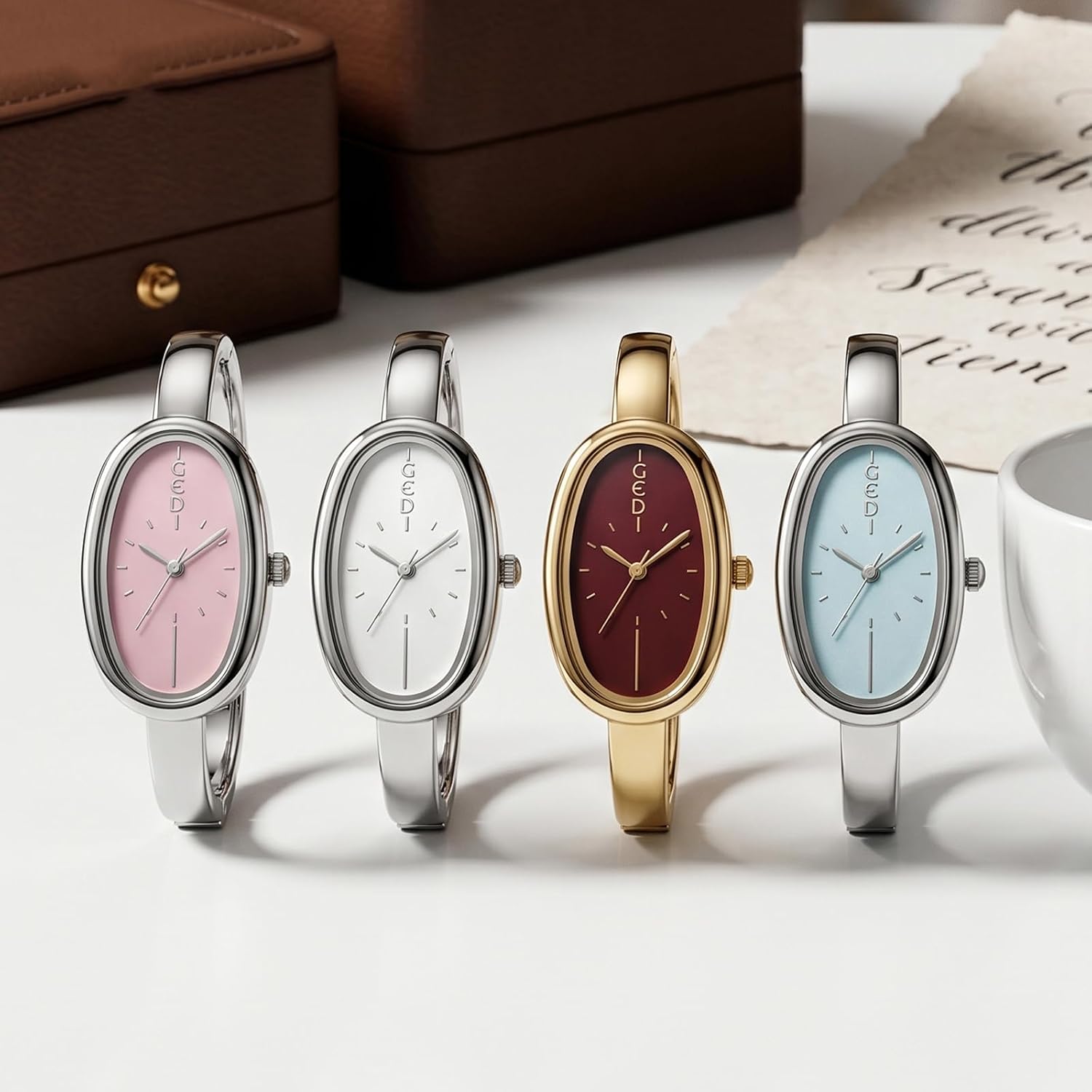 Gosasa Gold Oval Bangle Watch for Women Dainty Cuff Quartz Watch
