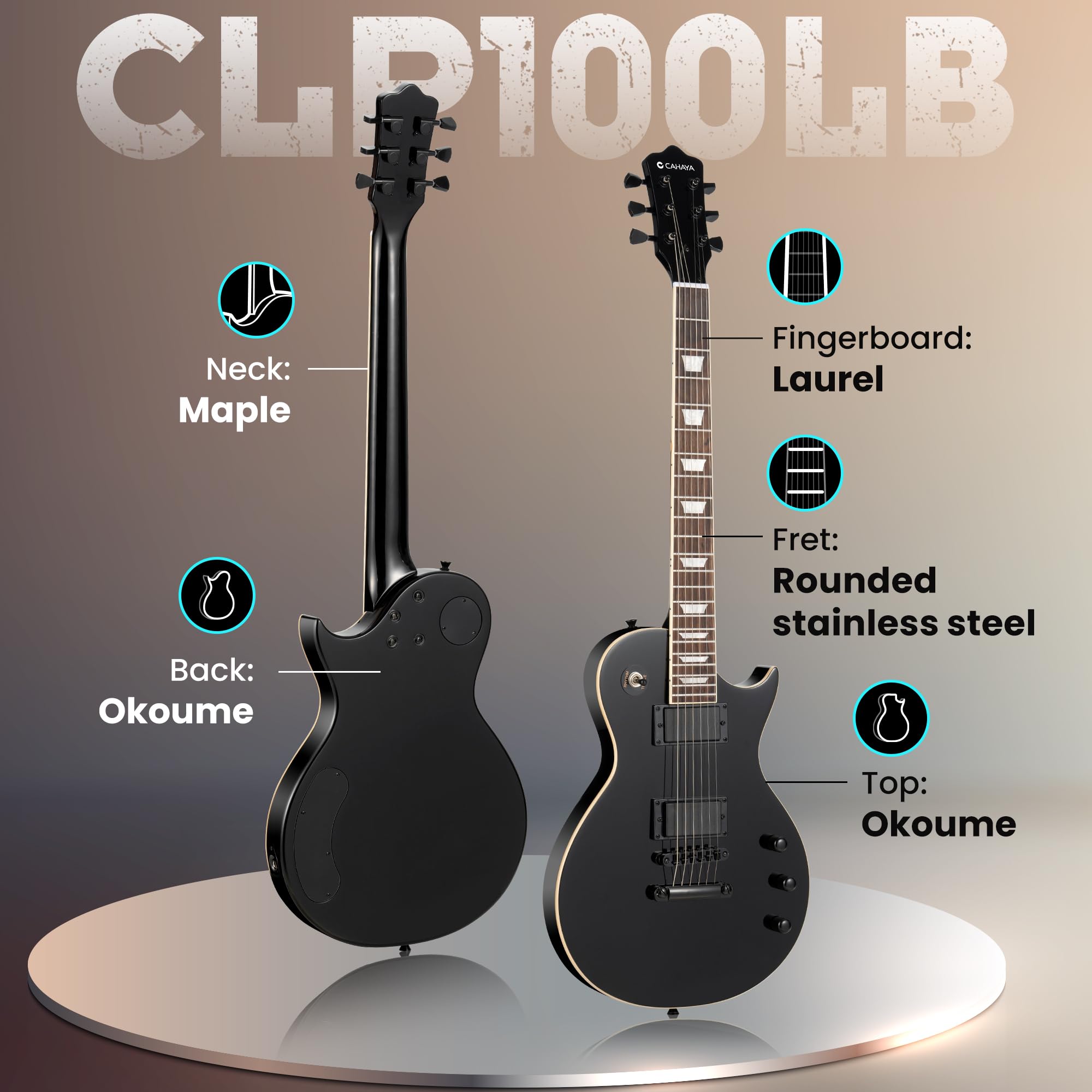 CAHAYA LP Kit Chitarra Elettrica: Chitarra 39" Full Size per Principianti con Corpo in Okoume Massiccio, 2 Pickup Humbucker, Manico in Acero, Borsa, Tracolla, Cavo per Adulti e Ragazzi - Nero