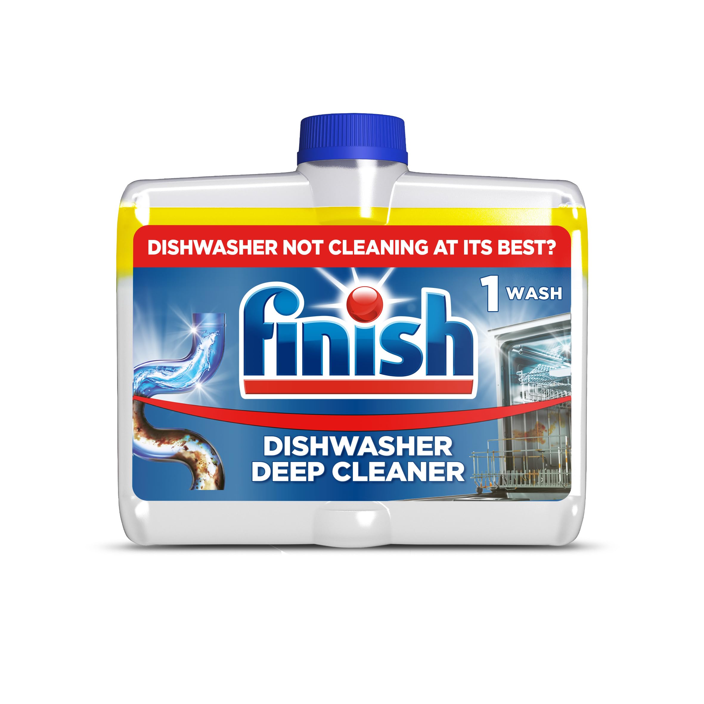 Finish, Dishwasher Cleaner, Lemon Scent, 250ml, Removes Grease, Limescale and Dissolves Clogs, Fights Odour for a Cleaner Hygienic Dishwasher Machine