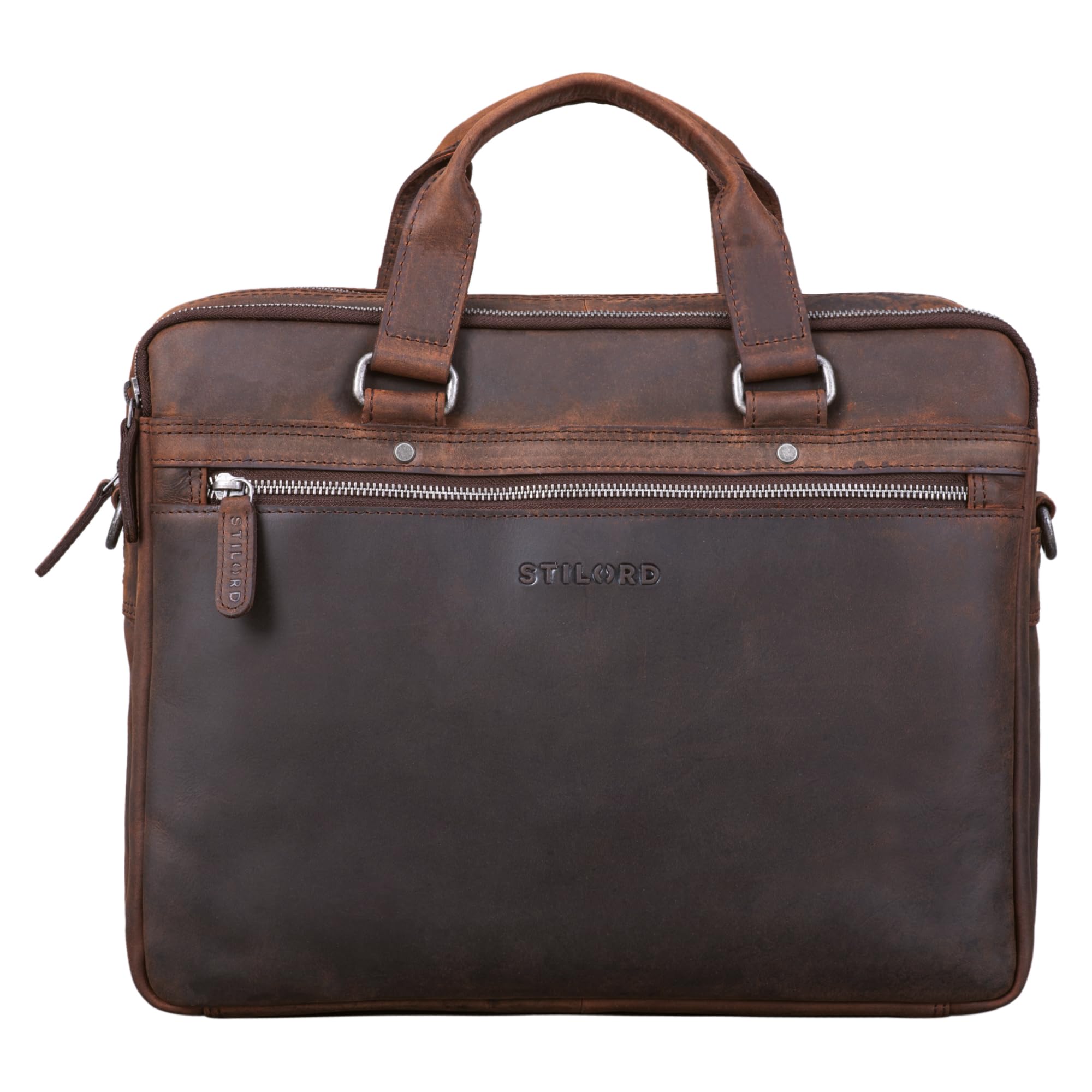 STILORD Brayson Serviette Porte Documents Cuir Sac Business Ordinateur pour MacBooks de 16 Pouces Sac de Travail Sac à Bandoulière Mallette Cuir Véritable Couleur:Noir