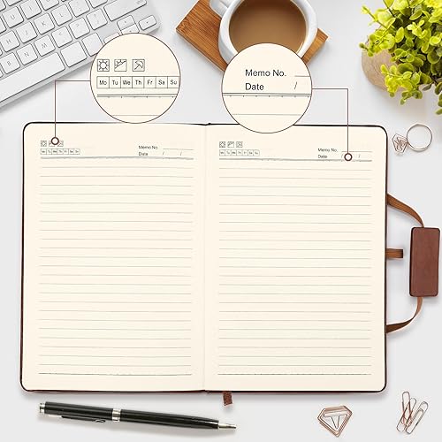 Miniatura 5 de Kesoto - Cuaderno de escritura clásico de cuero a rayas, tamaño A5, 5.7 x 8.5 pulgadas, diario forrado con cierre elástico y bolsillo de papel