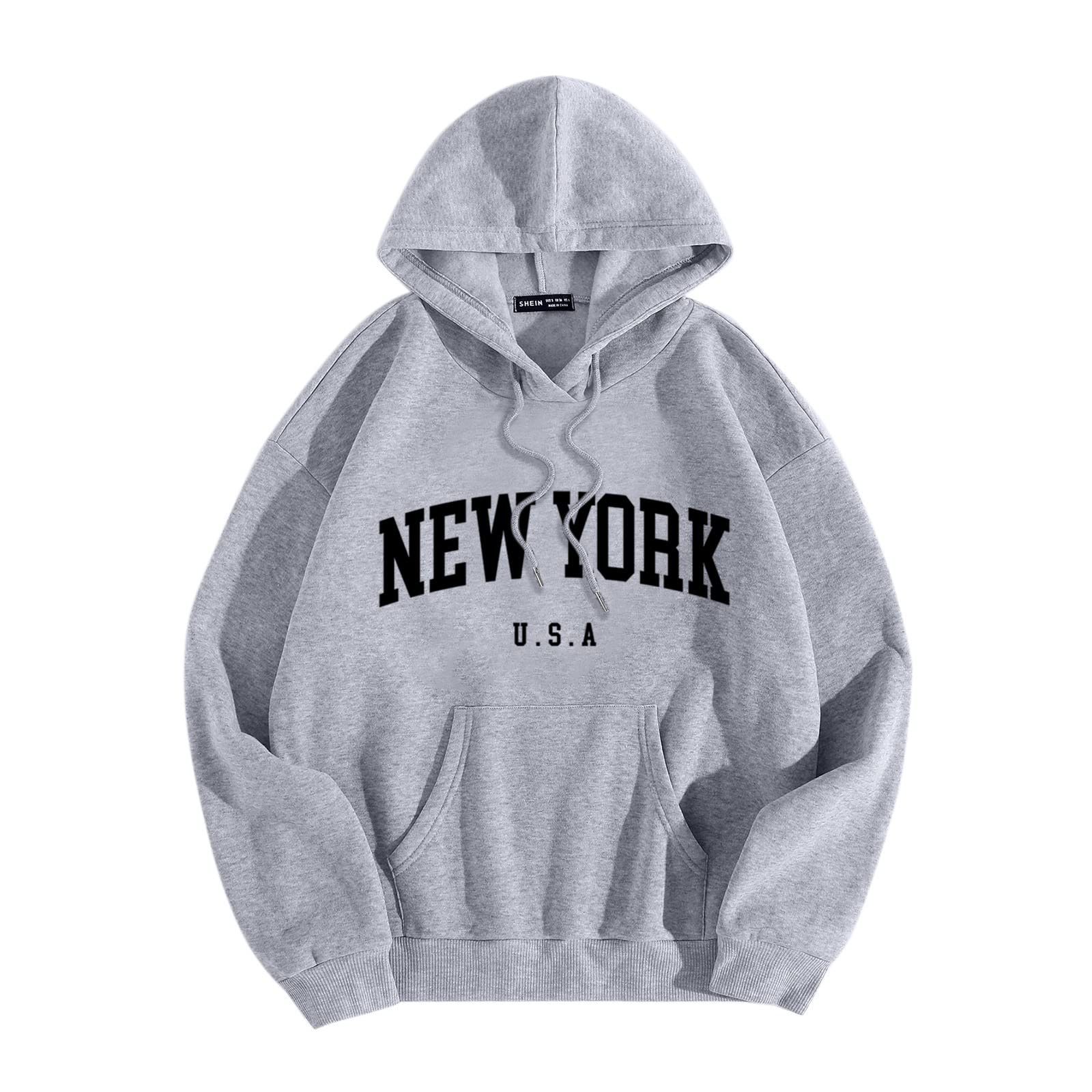 New York Usa Graphic Felpe con cappuccio da uomo Workou Manica Lunga Trendy con Cappuccio Vestiti 2025 Lettera Coulisse Abiti Atletici Moda Divertente Gotico Carino Vestibilità Larga Estetica College
