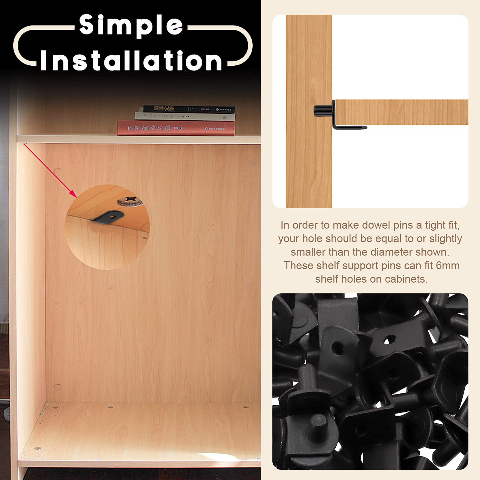 L-Shelf Support Pegs - 60 Pack Black Steel -5