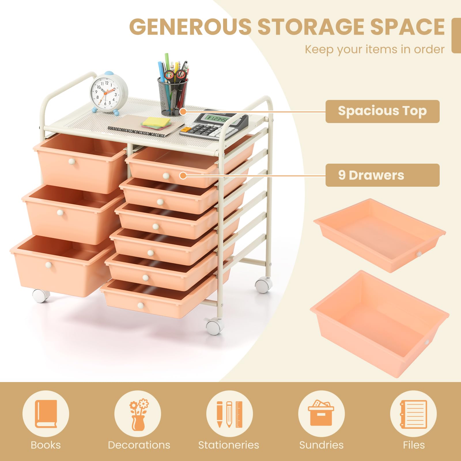 GOFLAME Carrello Portaoggetti Con 15 Cassetti Trasparenti E Ruote – Organizzatore Mobile Per Casa, Ufficio, Scuola