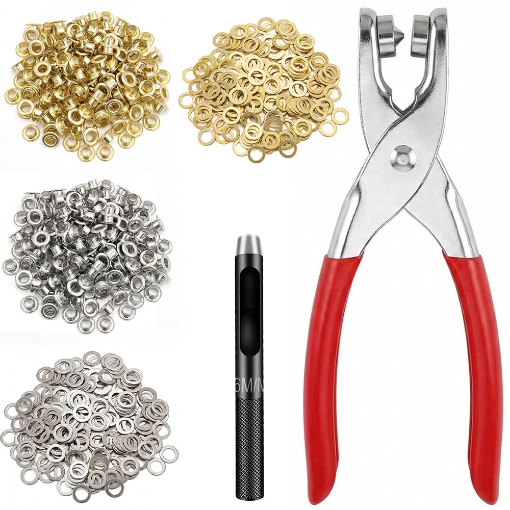 Xuanforest 1202pc Eyelet Punch Kit, 1/4 Inch 6mm Grommet Kit with Pliers, Fabric Hole Punch for Sewing Crafts, Leather Hole Punch for Belt Shoes DIY, Hand Press Tool
