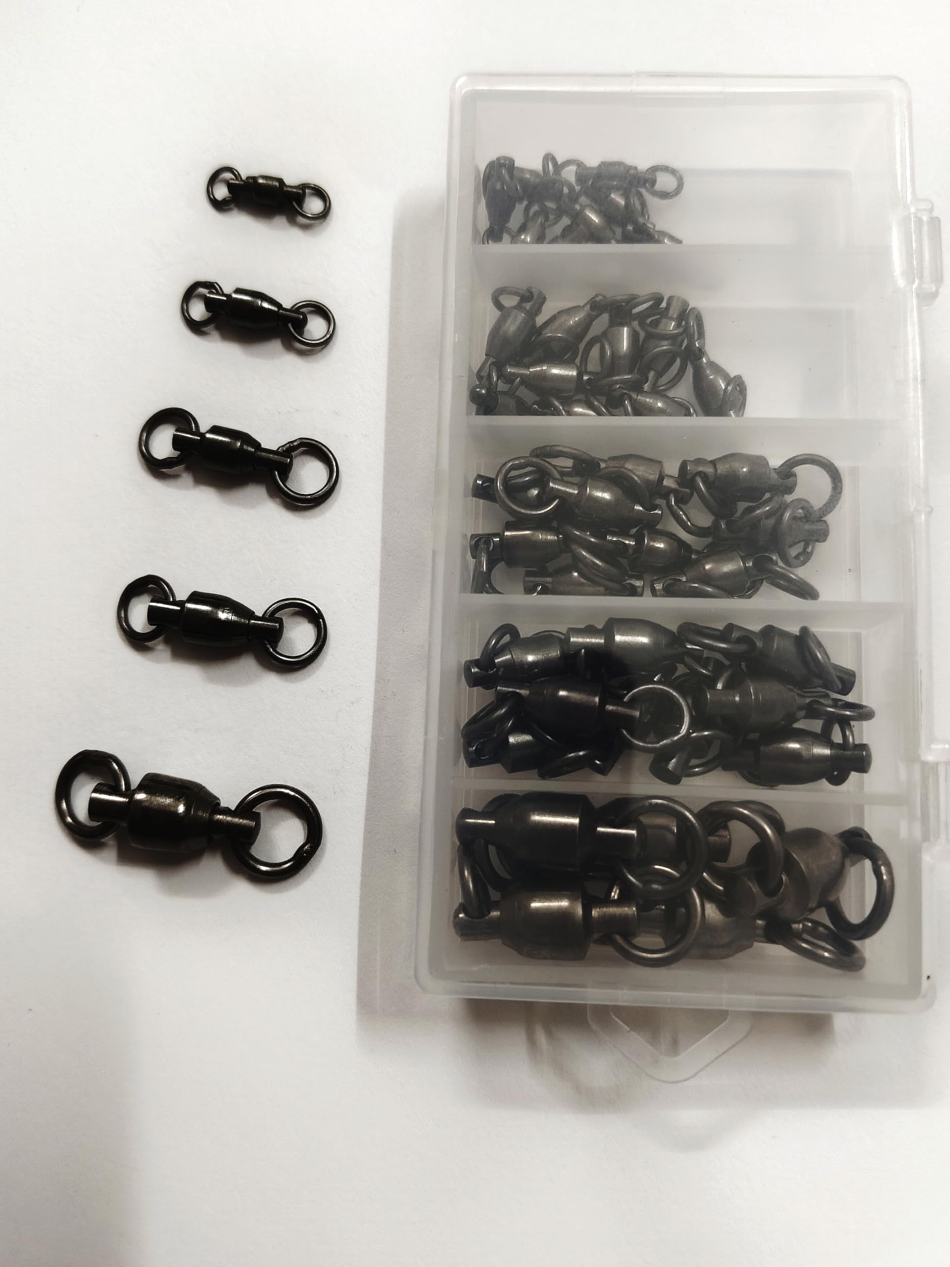 CTCTBSJO 50 Pack Fishing Ball Bearing Swivels, Fishing Tackle Heavy Duty Black Nickel Terminal Tackle Barrel Swivels Leader Lures Connector Stainless Swivels Fishing Tackle