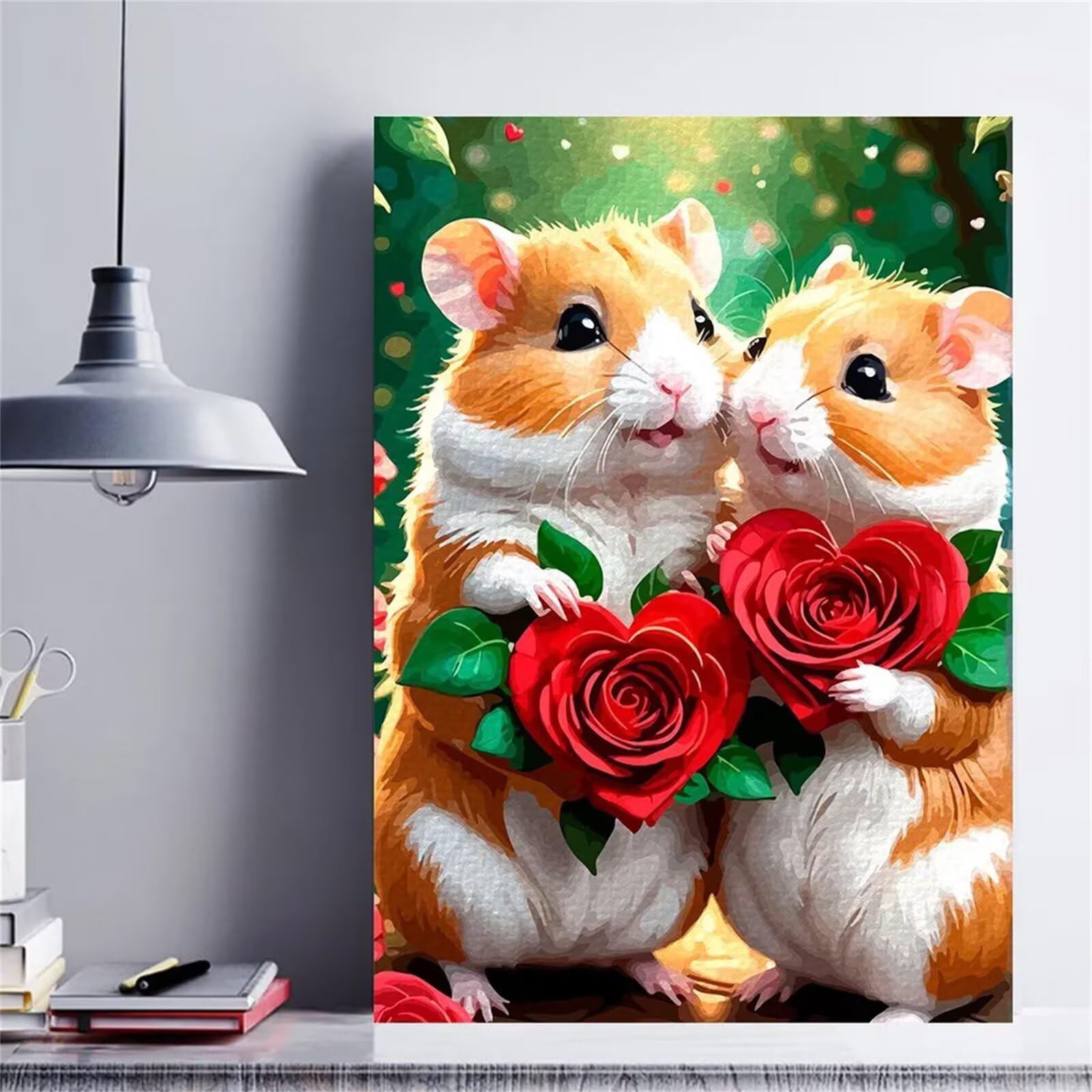 Peinture Numero Adulte,Couple de roses cochon d'Inde Peinture par Numéros Kits,avec Cadre DIY Peinture à l'huile sur Toile pour Adultes Enfants Paint by Numbers Cadeaux pour Maison Décor 55x70 cm